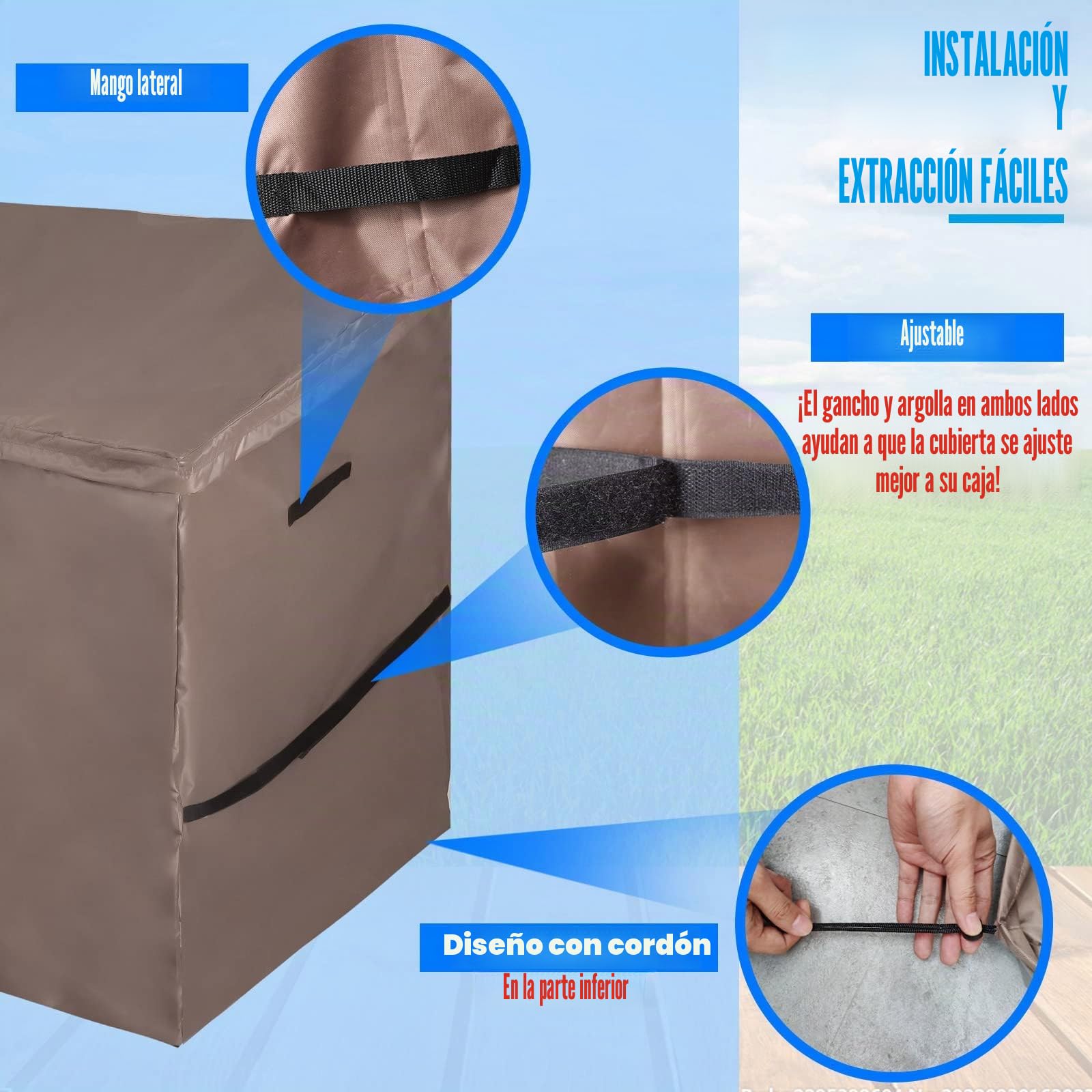 Funda para Cobertizo de Jardín, Cubierta de Baúl de Almacenamiento Exterior con Tapa de Apertura Rápida, Para la Serie Store It Out, Impermeable, 420D Oxford Marrón (147*86*125cm)