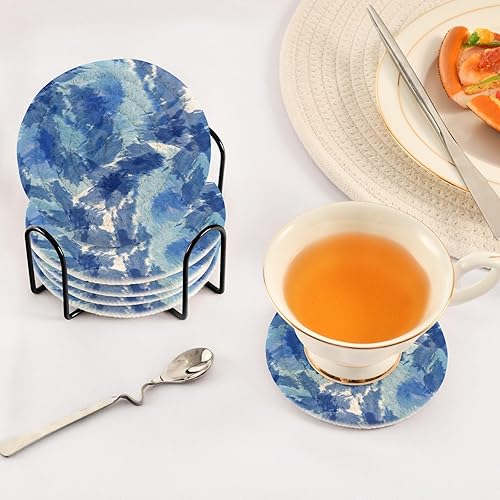 Miniatura 5 de Coasters Absorbent Set with Holder 6 Pack Coasters for Drinks Home Coasters Porta Vasos para Mesas Blue Tie Dyed