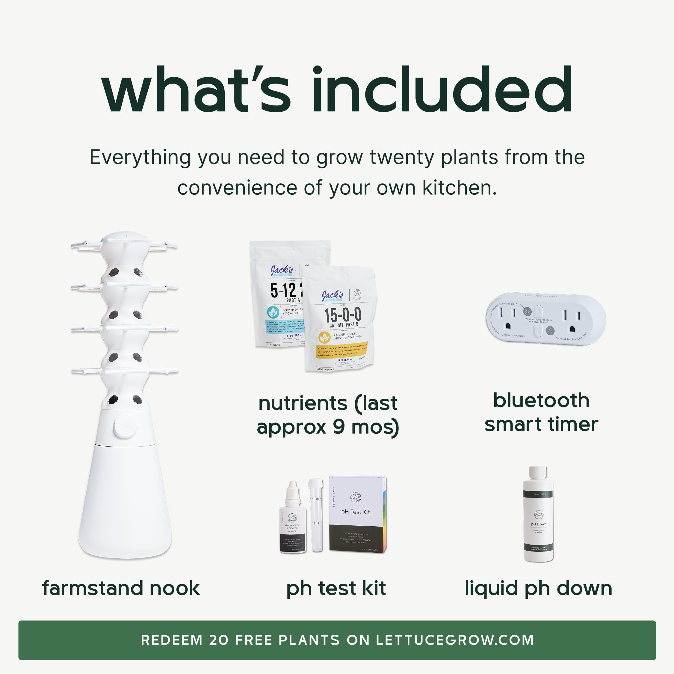 Lettuce Grow Farmstand Nook 4ft.7” Vertical Hydroponic Garden Tower - Self-Watering, Vertical Hydroponic Tower with LED Grow Lights, 20 Live Seedlings, Smart Timer - Indoor Vertical Growing Tower