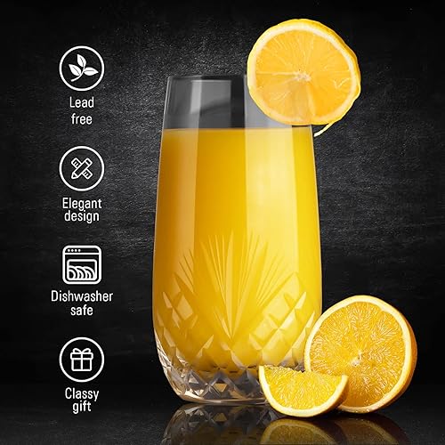 Miniatura 3 de SHOSHIN Vasos de cristal cortados a mano juego de 4 17 onzas elegantes vasos de jugo de agua vasos de bebidas diarias vasos grandes Collins
