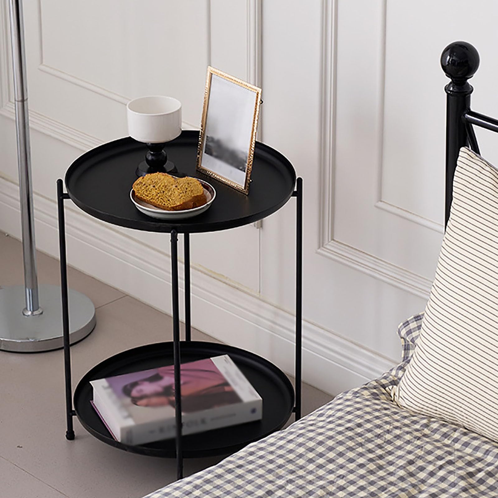 Mesa Auxiliar Sofá,Mesa Pequeña Centro Estilo Industrial,Mesa Café con Estante Almacenamiento,Moderna para Salón o Dormitorio black