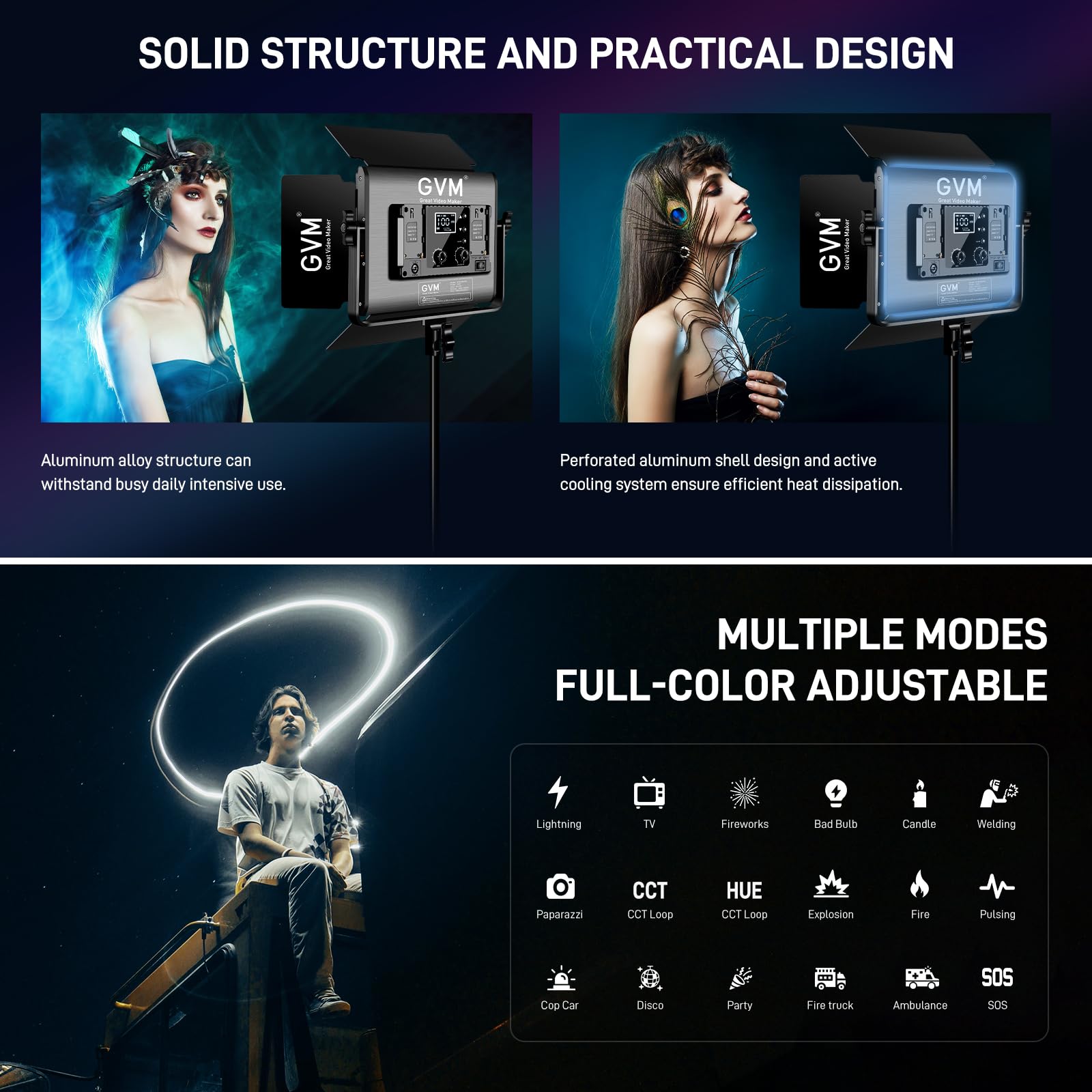 GVM Great Video Maker GVM RGB Luz de Video LED, iluminación de Video LED de 60 W con Soporte, luz de fotografía de luz de Video 3200K-5600K para Video de Estudio, películas, Youtube, luz de Estudio L