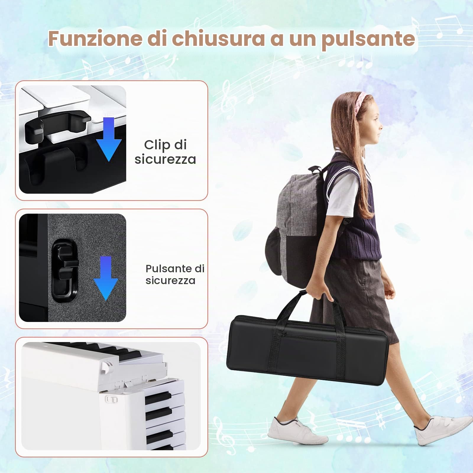 RELAX4LIFE Pianoforte Digitale Portatile con 88/61 Tasti Illuminati, Custodia, Leggio, Modalità di Insegnamento,MP3/USB/MIDI/Bluetooth (88 TASTI, MODELLO 1-BIANCO)