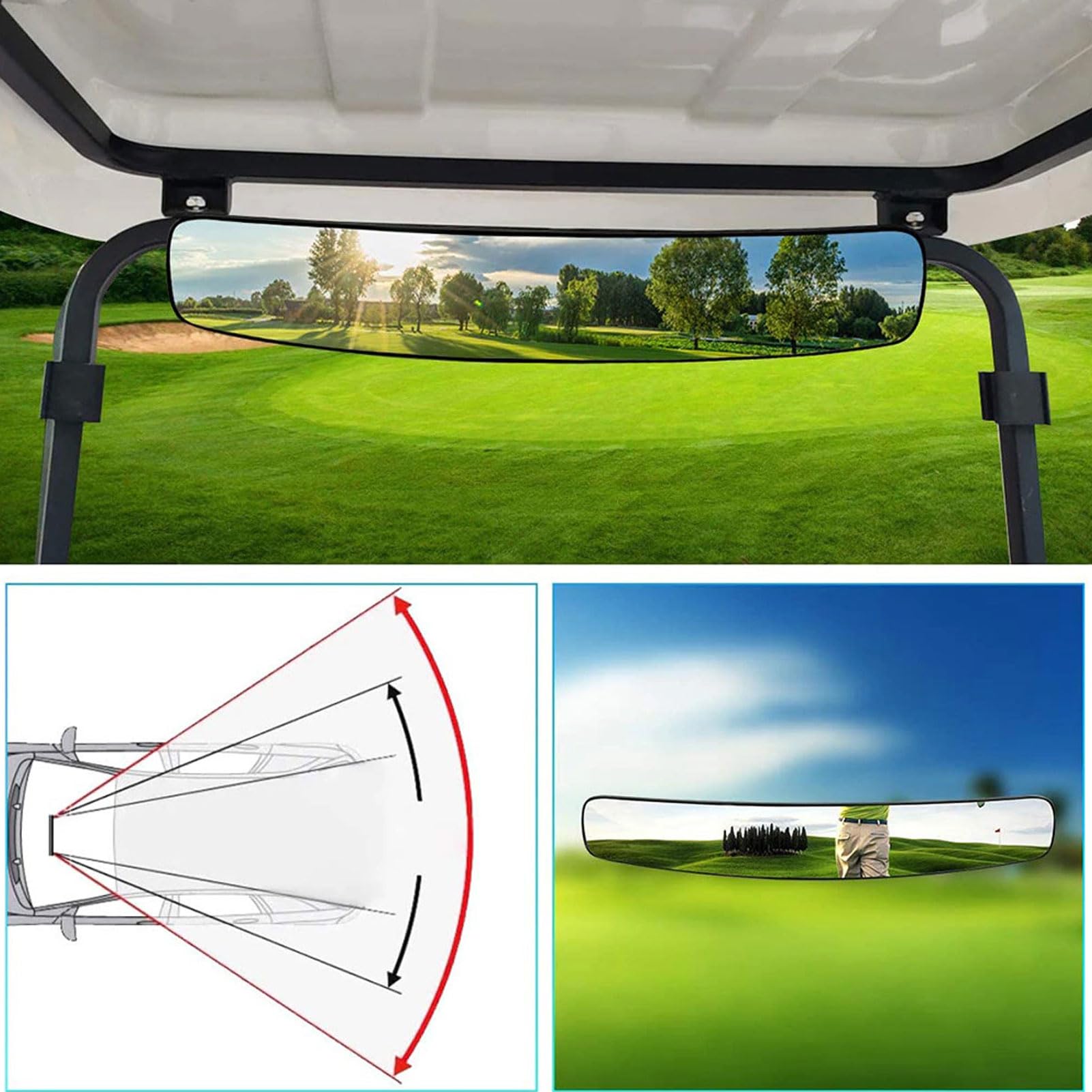 Lusterko Wsteczne Wózka Golfowego do Samochodu Klubowego, do E Z GO, do Gwiazdy, do Wózków Strefowych, Lusterko Wózka Golfowego o Kącie 150 Stopni, Wymiana Lusterka Przezroczystego