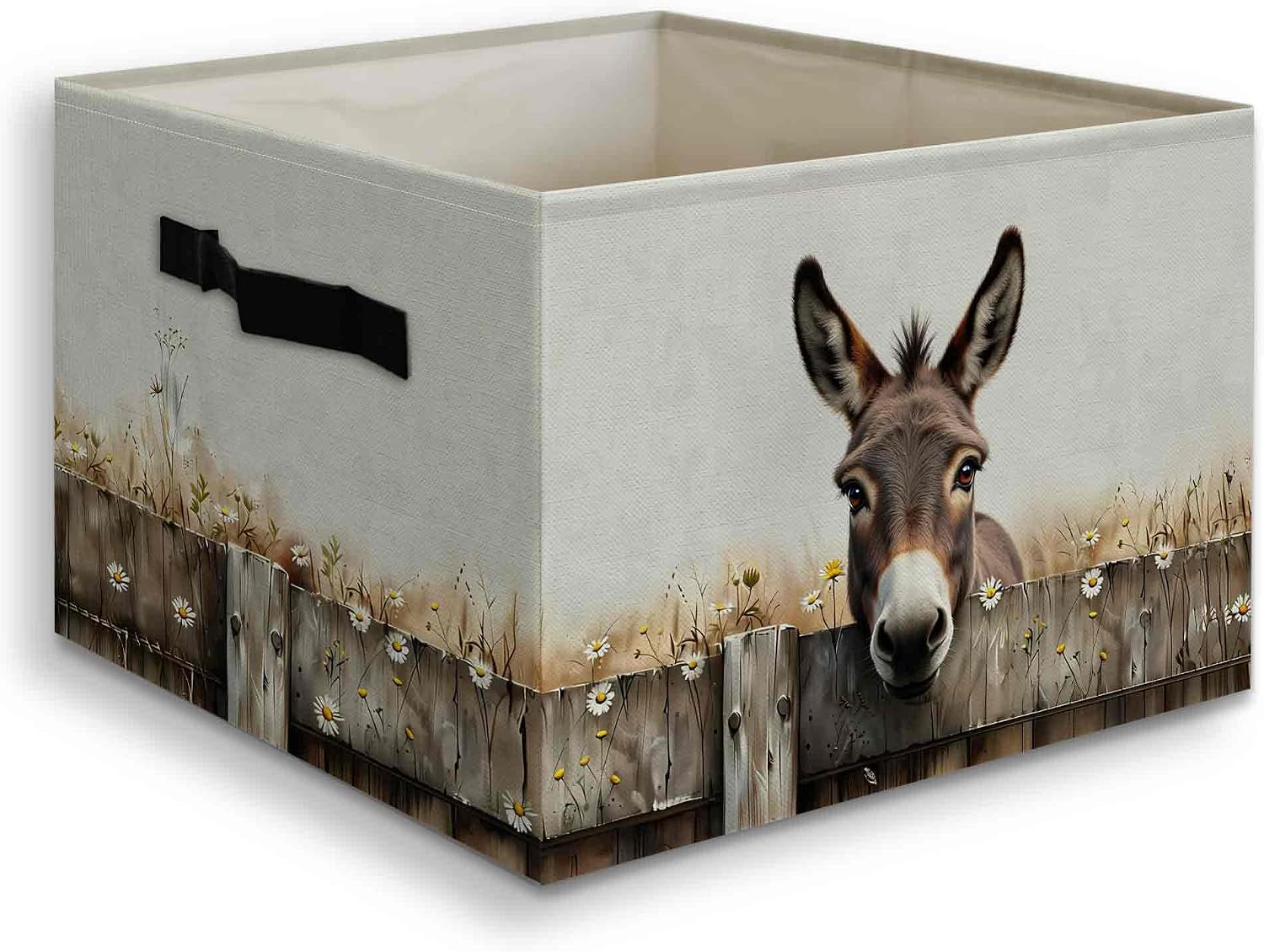 Rustic Highland Cow Gifts Decor Foldable Storage Bins Box with Handles, Farmhouse Countryside Wooden Fence Cute Fluffy Cow Collapsible Organizer Basket for Bedroom Bathroom Clothes Toys Books