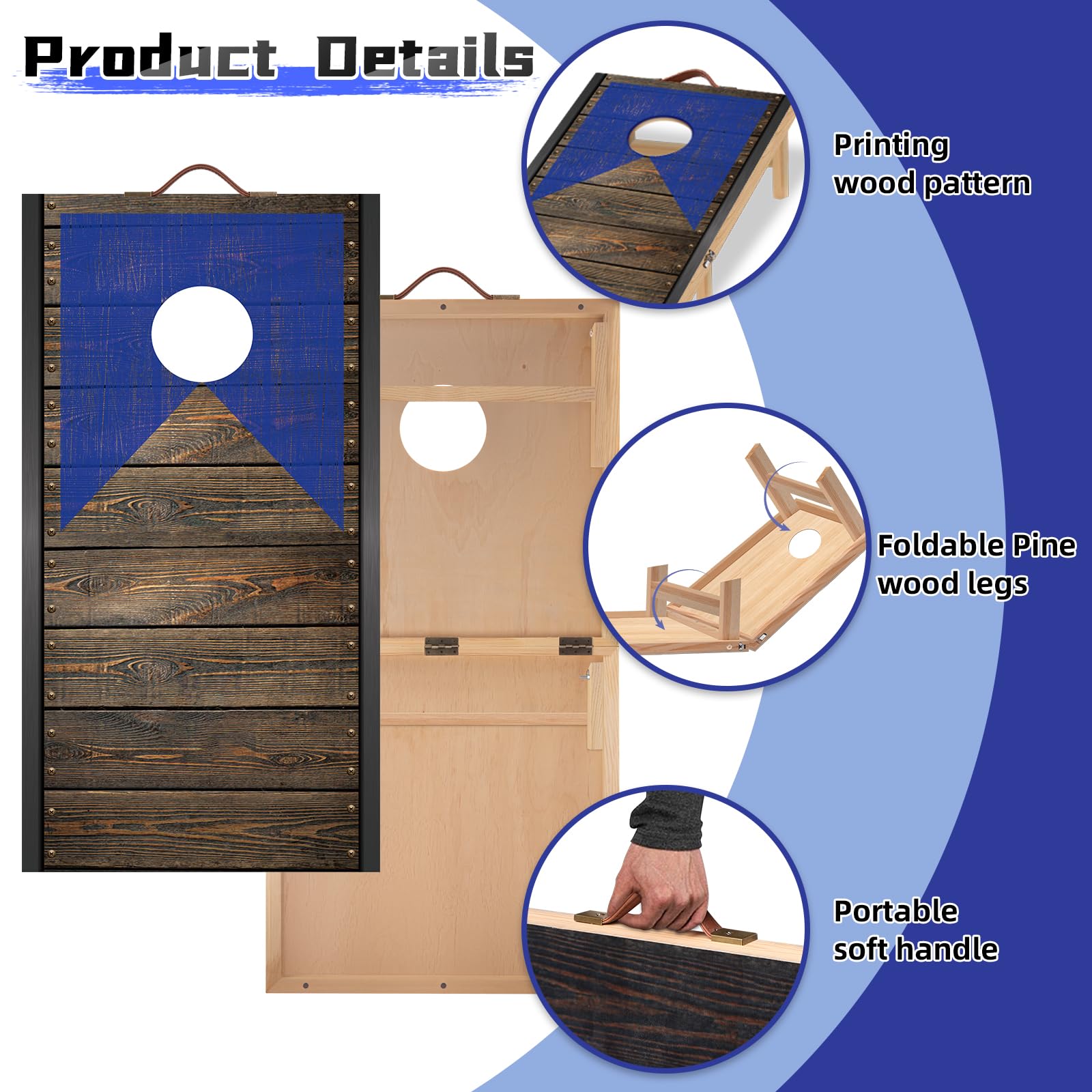 NZQXJXZ Juego de Cornhole de Madera Maciza - 120 x 55 cm Tablas de Cornhole Plegables con 8 pufs y una Bolsa de Transporte, Juegos portátiles de Lanzamiento de pufs para Adultos y Familia
