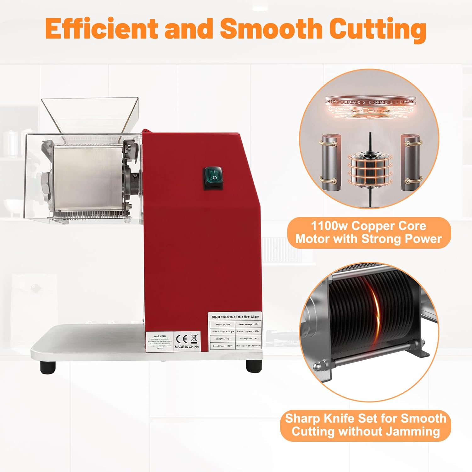 1100W Electric Meat Cutter Stainless Steel Meat Cutting Machine with 3.5MM Blade Vertical Operation Food Slicer for Cutting Fresh Boneless Pork Chicken Beef, Non-adjustable Thickness
