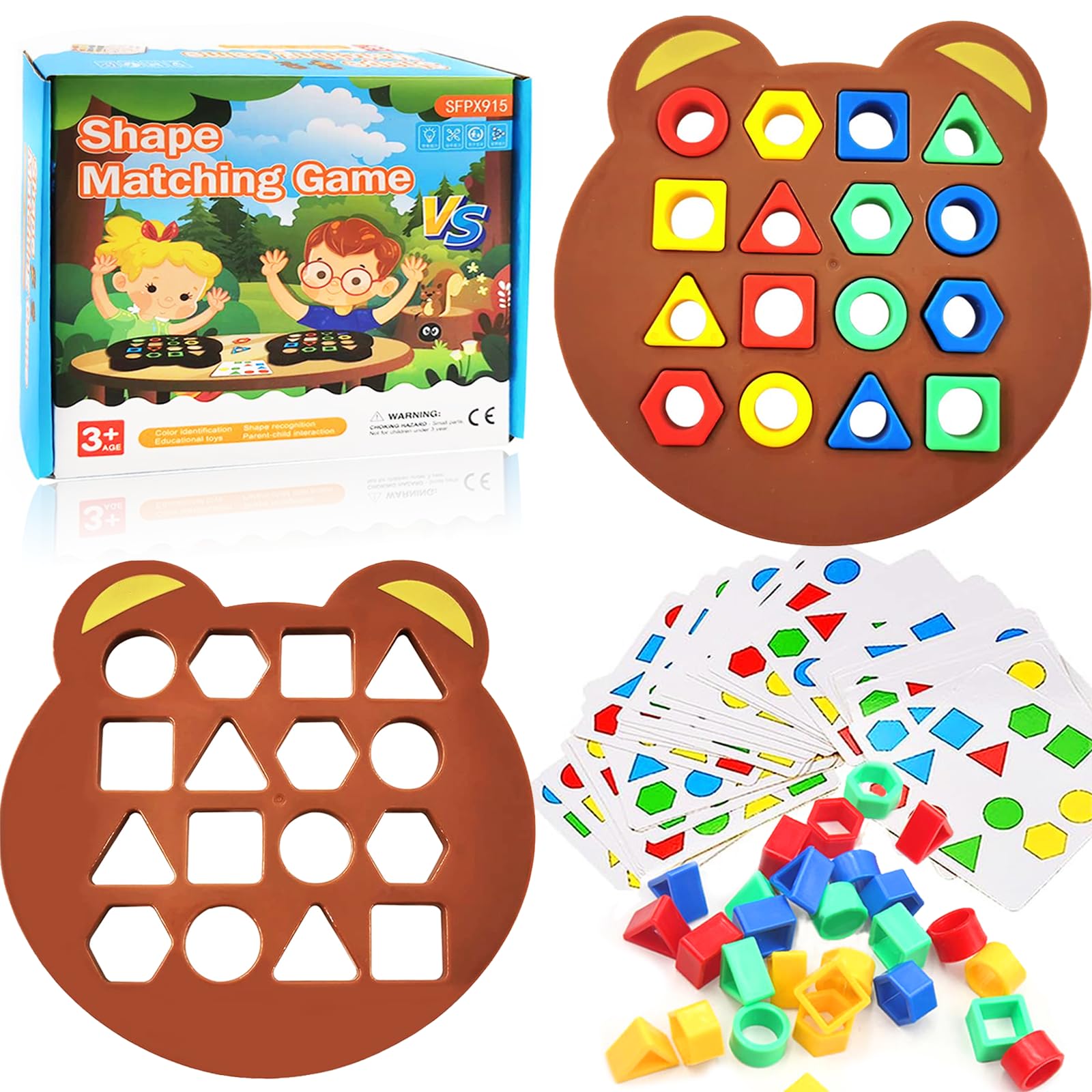 Juego de Correspondencia de Formas Geométricas, Montessori Shape Matching Game, Juguete Educativo de Colores y Formas, Puzzle de Lógica y Motricidad Fina para Niños 3+ Años (Oso)