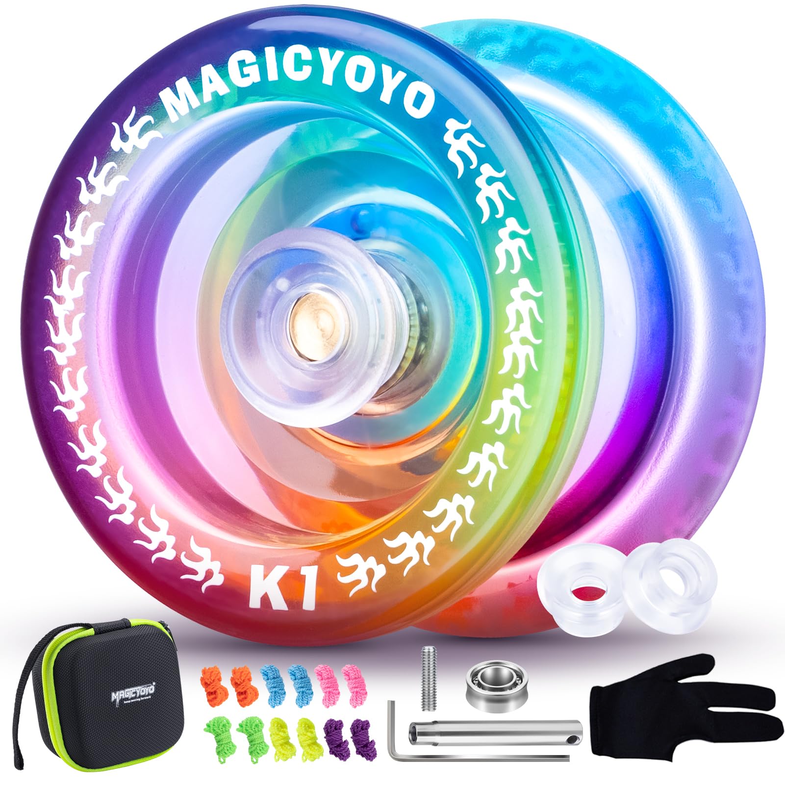 MAGICYOYOResponsive YoYo K1-Plus for Kids Beginners, Dual Purpose Yoyo with Unresponsive Bearing Kit + Square Yoyo Storage Bag + 12 Yoyo Strings and Yo-Yo Glove Gift (Blue Pink Yellow)