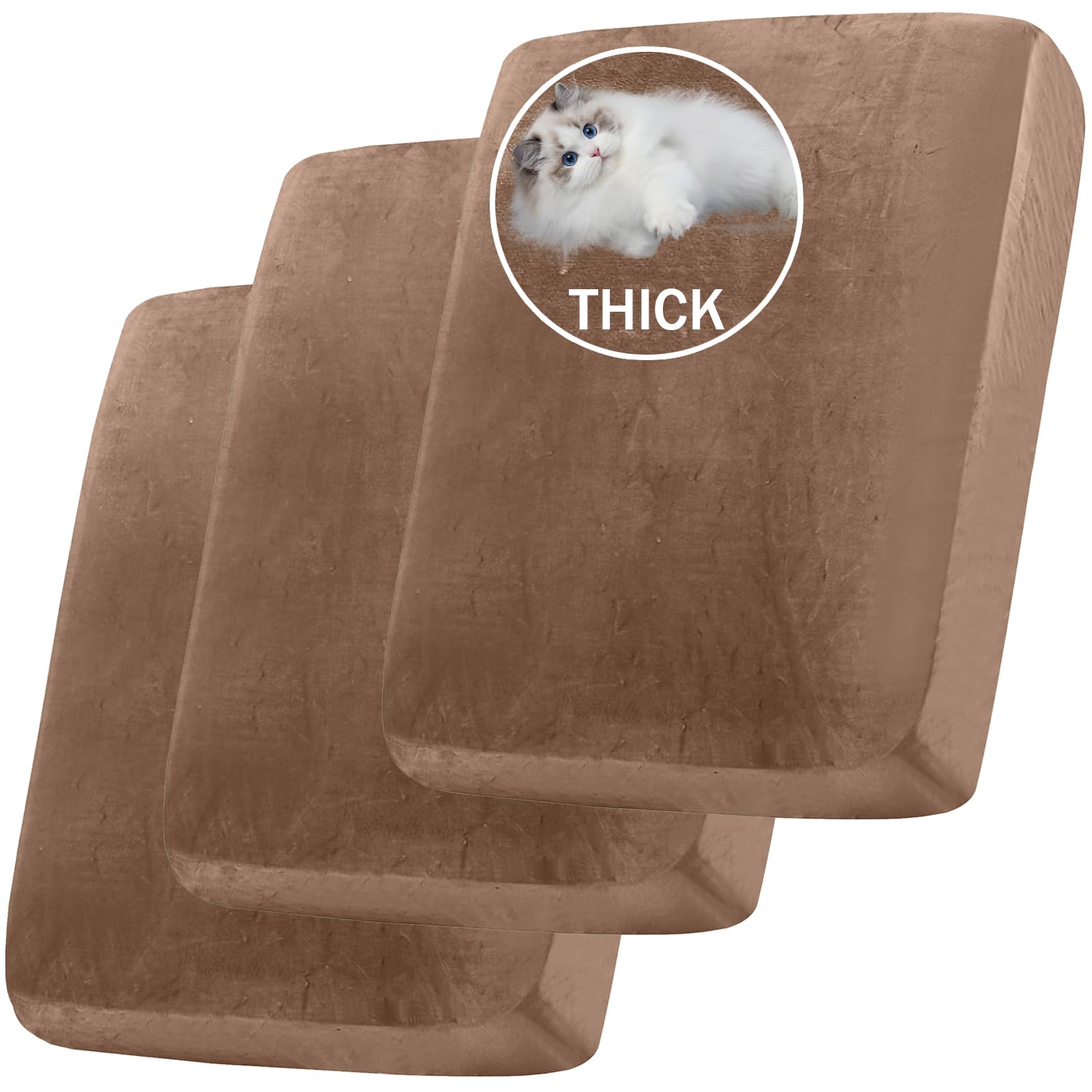 Stretch Velvet Sofa Seat Cushion Cover, Removable Sofa Couch Covers with Elastic Bottom, Washable Furniture Slipcovers Protector for Kids and Pets (3PC Large 1-Seater,Leather) — image 1