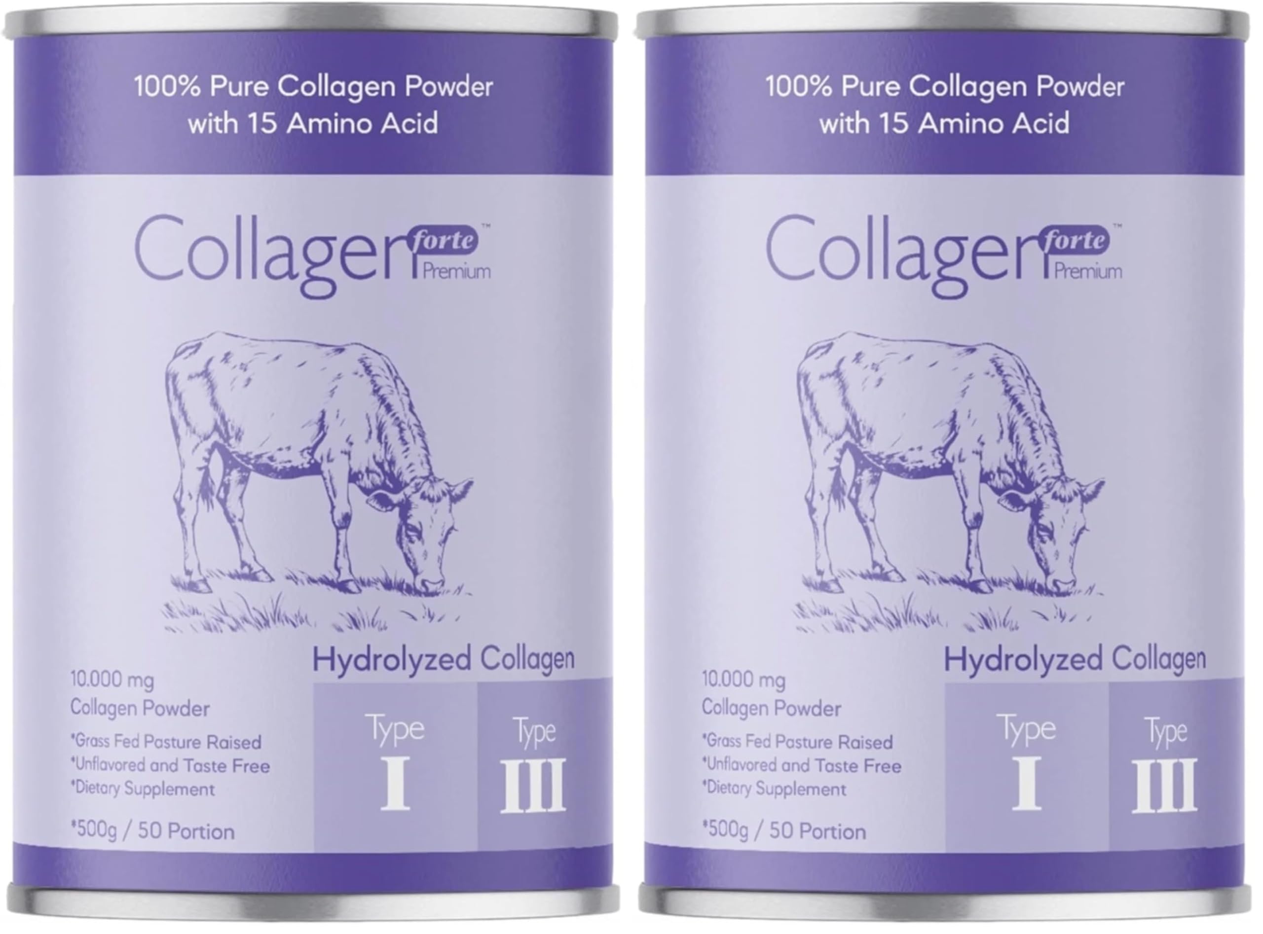 Collagen Powder 500g,%100 Saf, Doğal Çift Hidrolize Kolajen Peptitler (50 PORSİYON) (2 paketi)