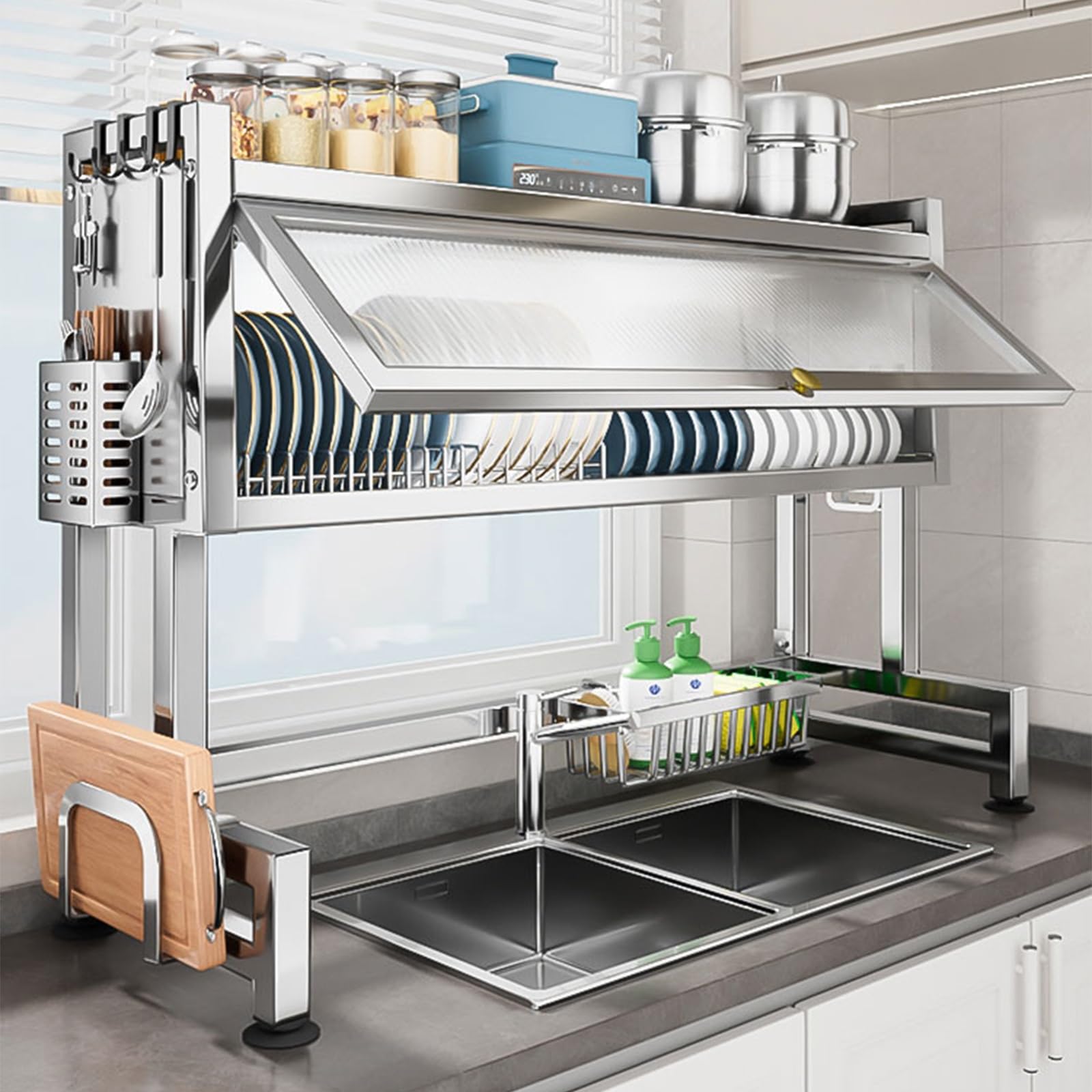 Escurridor de Platos Grande con Tapa escurridor de Platos sobre el Fregadero Gran Capacidad diseño Que Ahorra Espacio Almacenamiento y organización de Cocina (75 cm/29 5 Pulgadas)