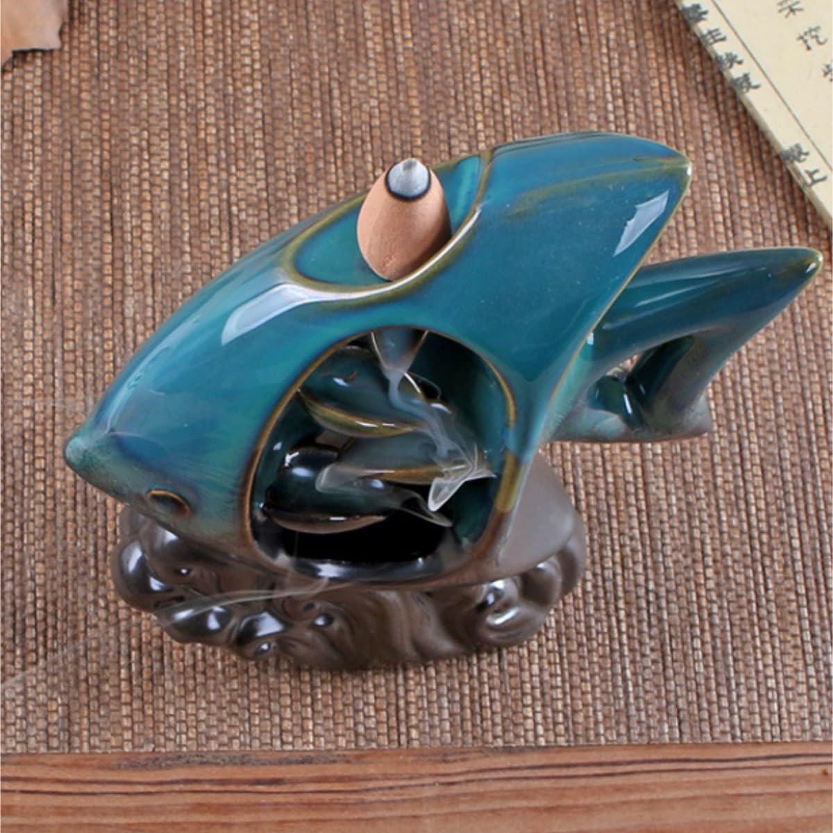 Bruciatore per Incenso Bruciatore di Incenso in Ceramica A Riflusso, Decorazioni Creative for La Casa, Ornamenti Famiglia Ufficio(Blue)