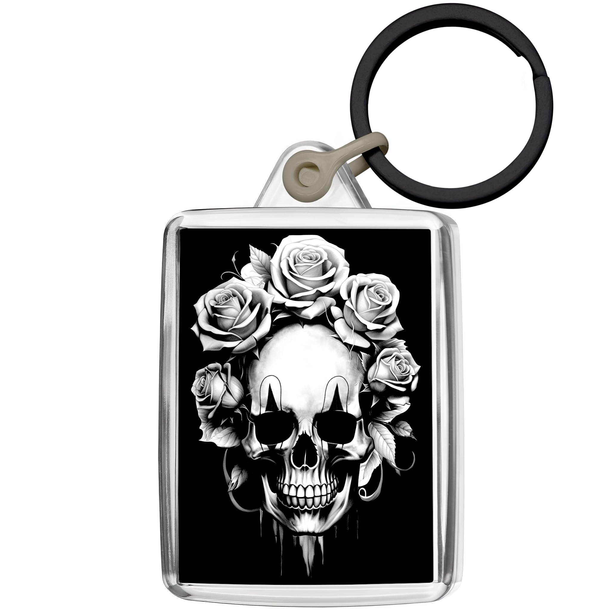 Pixly Unisex Clear Pixly® Skull & Roses Keyring Key Fob Keychain Keepsake Fun Gift For Him Her
