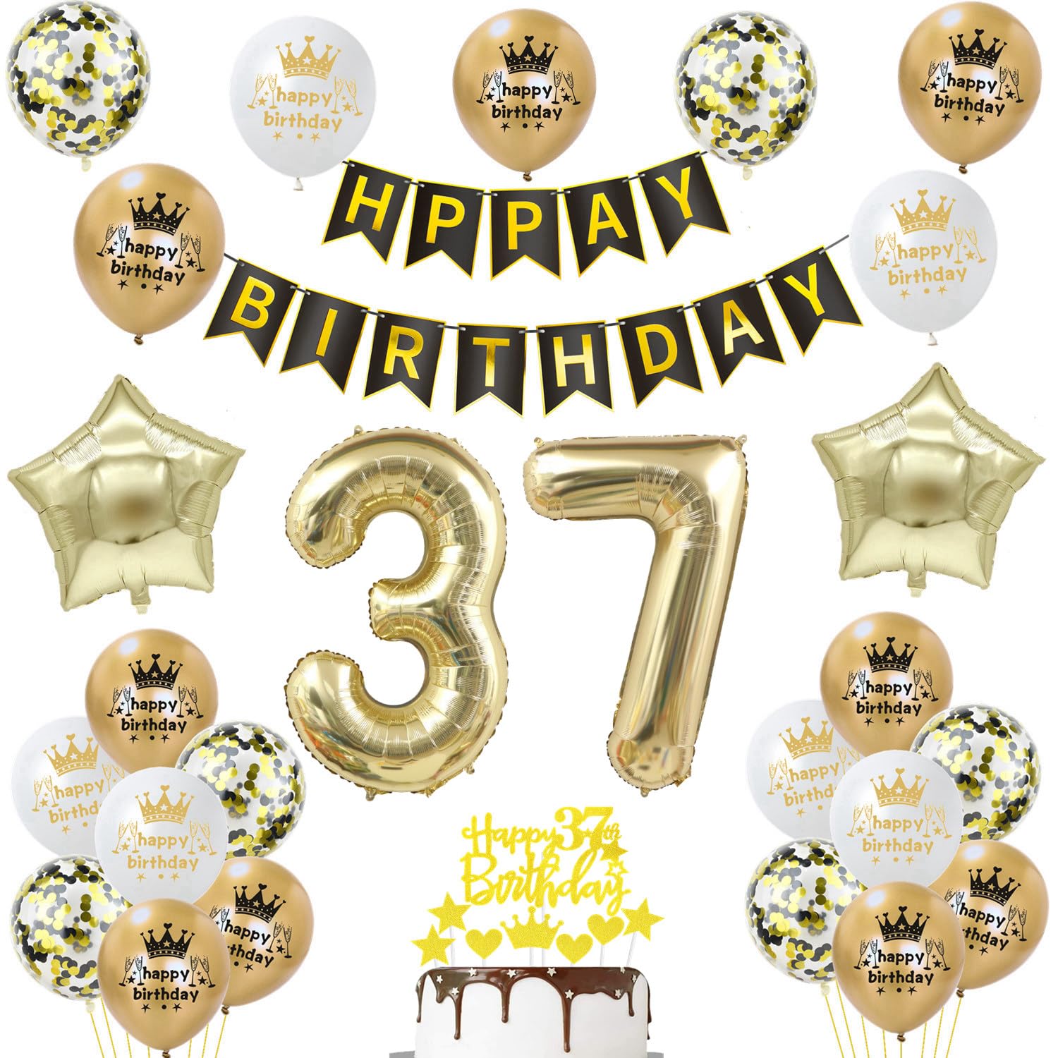 37e verjaardag decoratie zwart, verjaardagsdecoratie 37 jaar