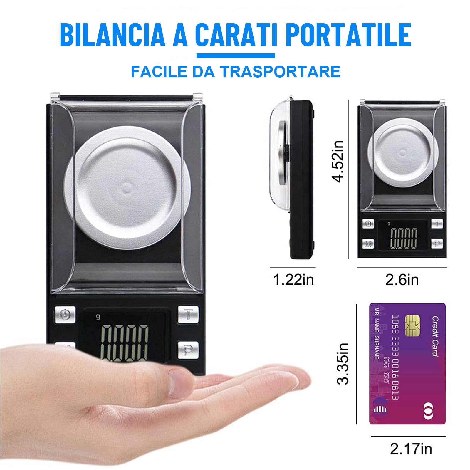 UNIWEIGH Milligrammo Scala 50g/0.001g Precisione Mini Carat Gram Bilancia Tascabile con Tara Display LCD