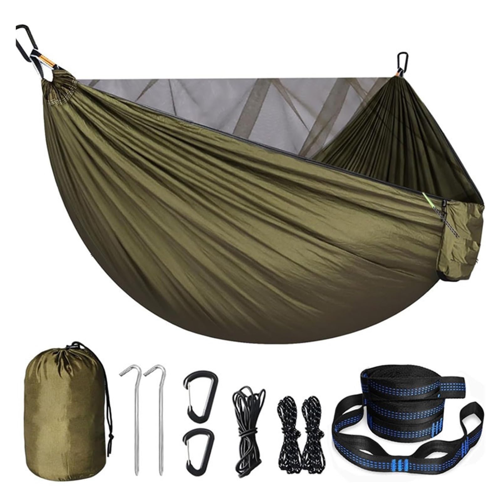 Amaca portatile a installazione rapida con zanzariera da viaggio, campeggio all'aperto, letto a dondolo sospeso rete(Green)