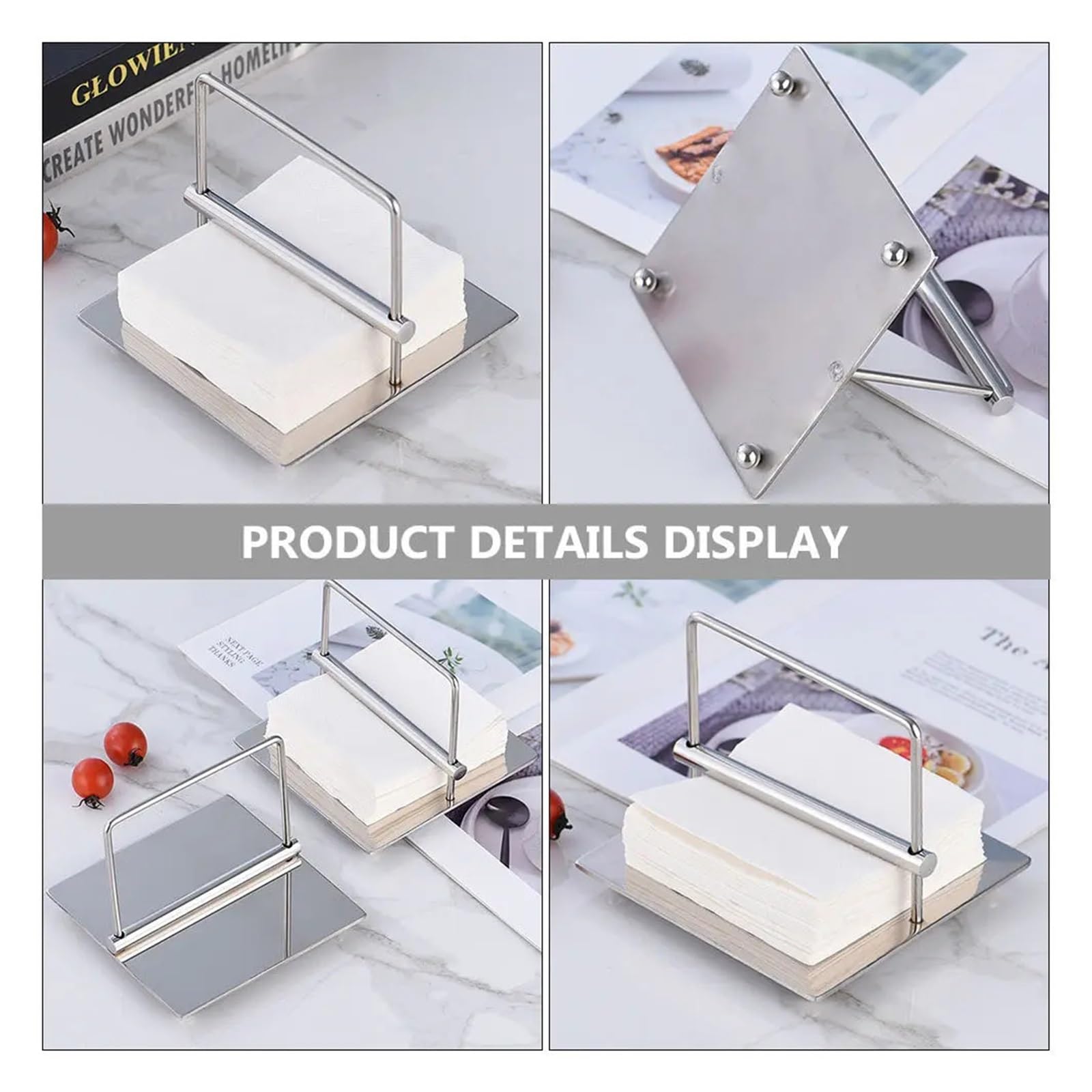 Servilletero 1 soporte for pañuelos de acero inoxidable. | For cocina, comedor, hotel, uso, estante de papel decorativo moderno, plateado