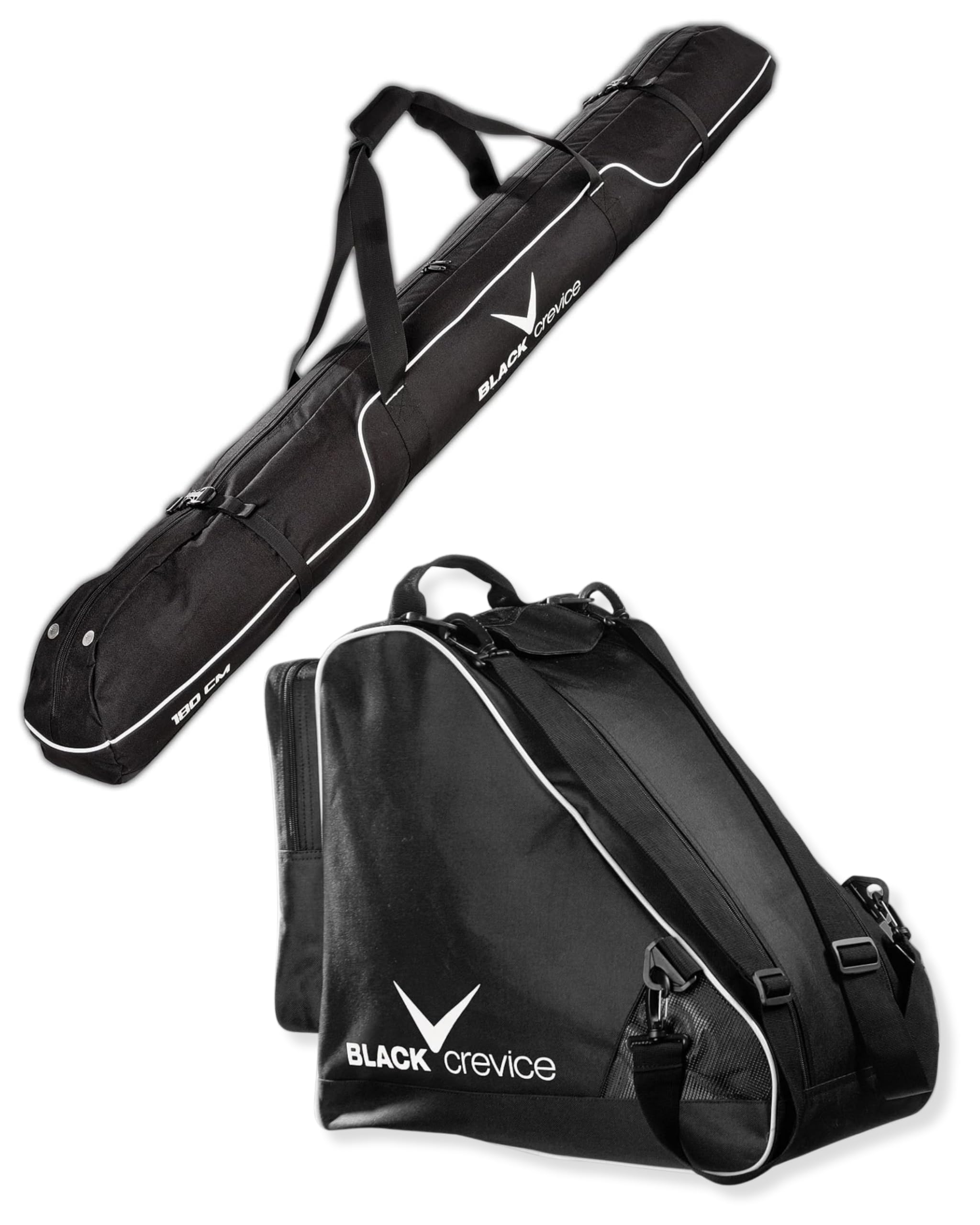 BLACK CREVICE Skitasche-Set I Kombi-Set aus Skisack & Skischuhtasche I robuste Skitaschen aus 600D/PVC I Ski-Set mit Schultergurt I Skibag: 180x20x20cm I Skischuhe-Tasche: 43x27x42cm