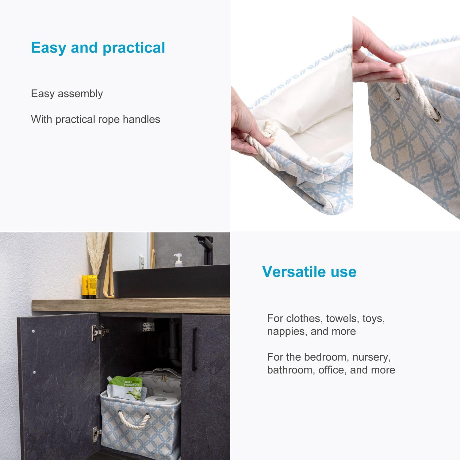 Kosz do przechowywania Intirilife z rączką w kolorze niebieskim z wzorem - 41 x 31,5 x 21 cm- Po złożeniu 41 x 33,5 x 5,5 cm - Praktyczne pudełko do przechowywania na półkach jako dekoracja z pokrywką