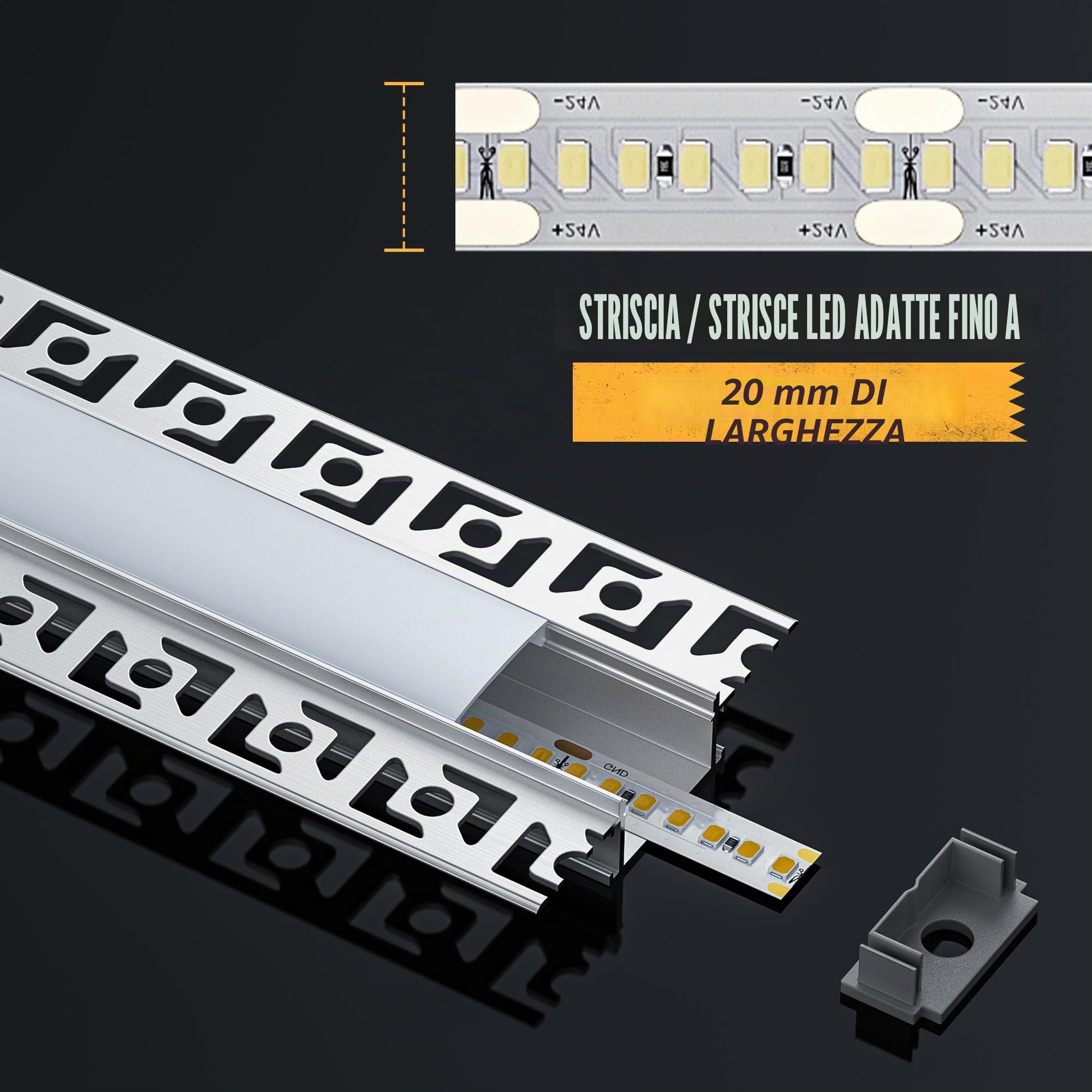 Profilo LED Cartongesso 2 m 15 pz, Profilo Alluminio per Strisce led Larghezza Massima 20 mm, Canalina led che Diffonde Uniformemente la Luce (SA01, 2 m 15 pz)