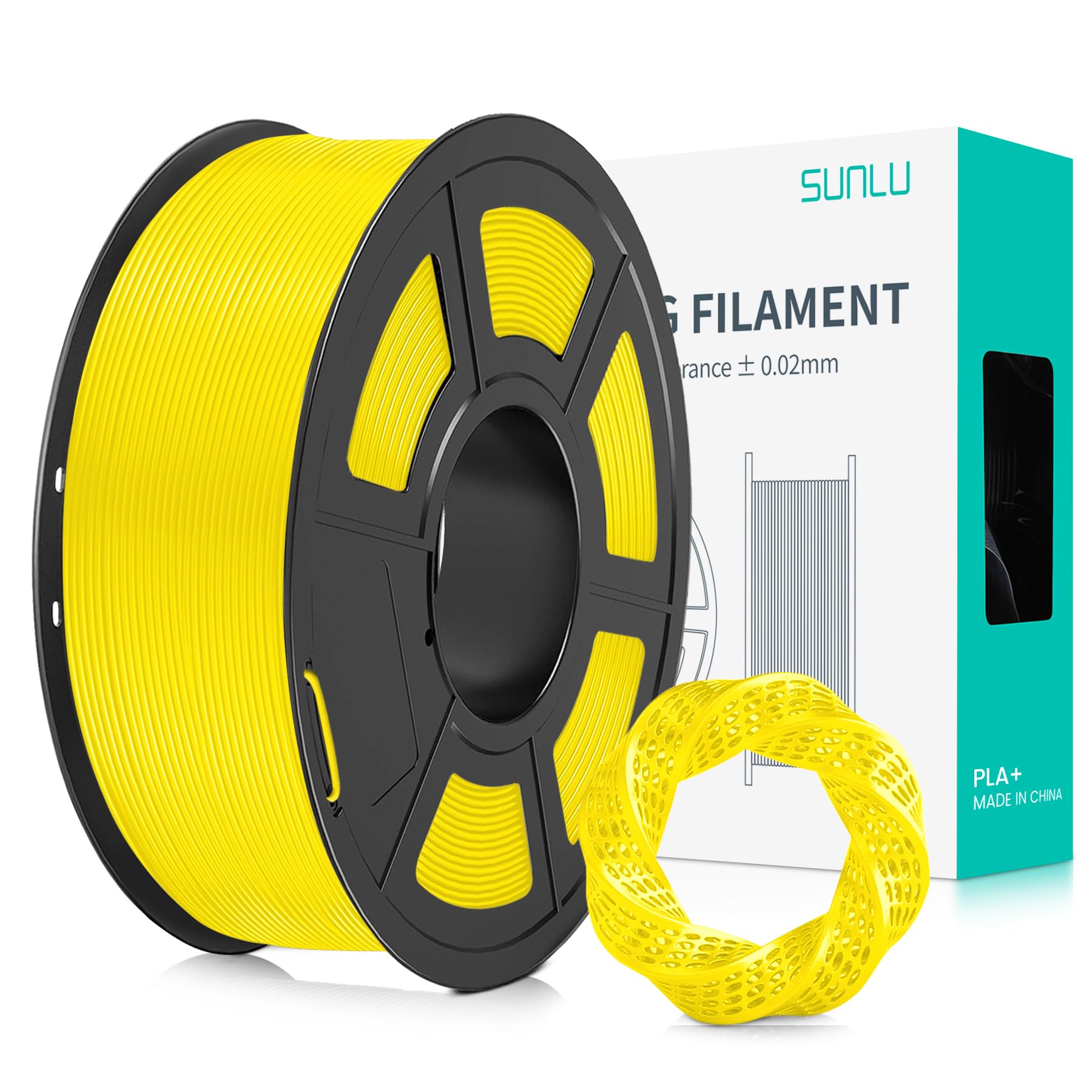 SUNLU Filamento PLA+ 1.75 mm per Stampante 3D e Penne 3D, Filamento PLA Plus 1KG,Neatly Wound, Precisione di Tolleranza del Filamento +/- 0.02 mm (Giallo)