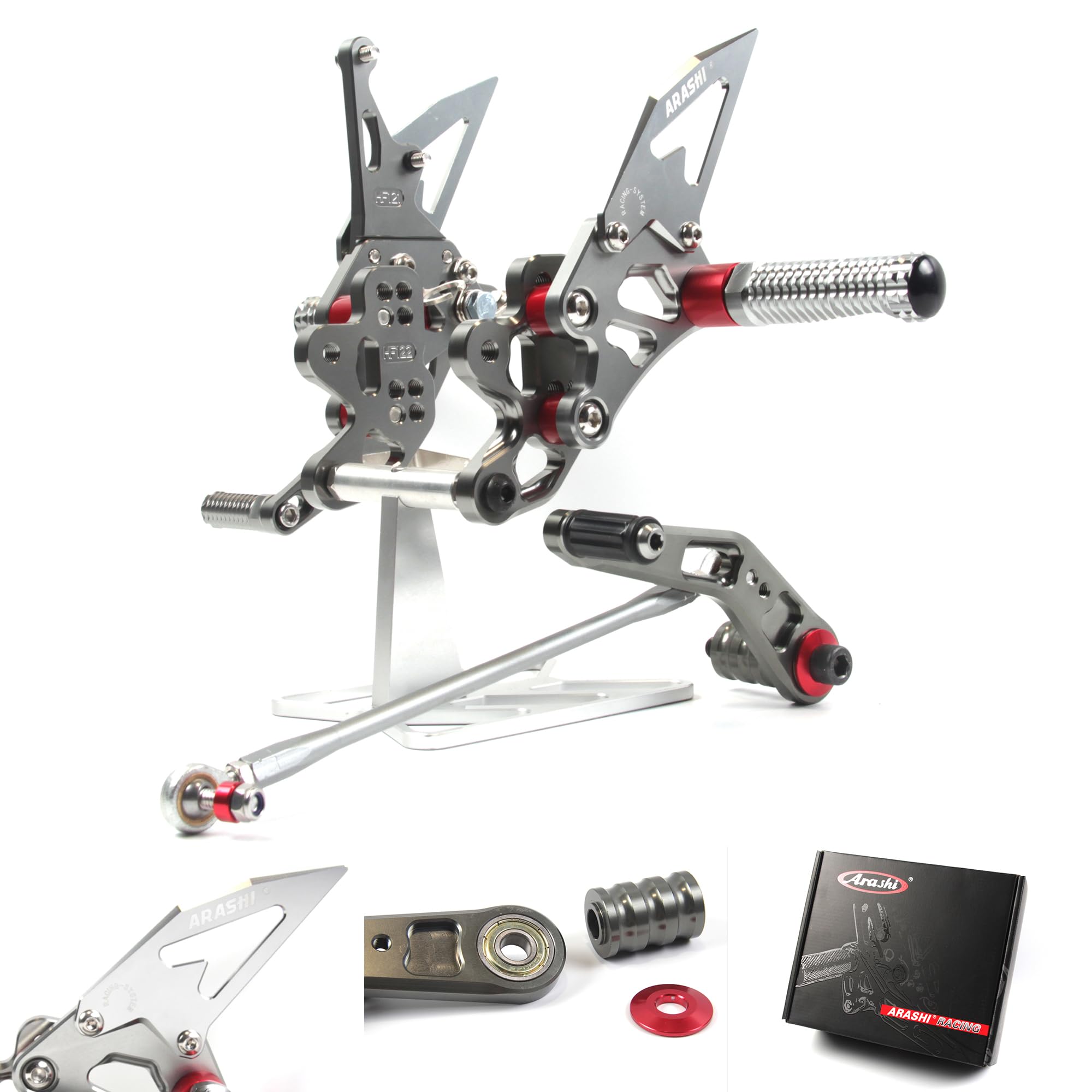 Arashi (Versión 2.0) Ajustables Reposapiés Estriberas Retrasadas para Suzuki GSXR 600 750 2006-2010, Gris Accesorios motocicletas Clavijas de pie Pedales
