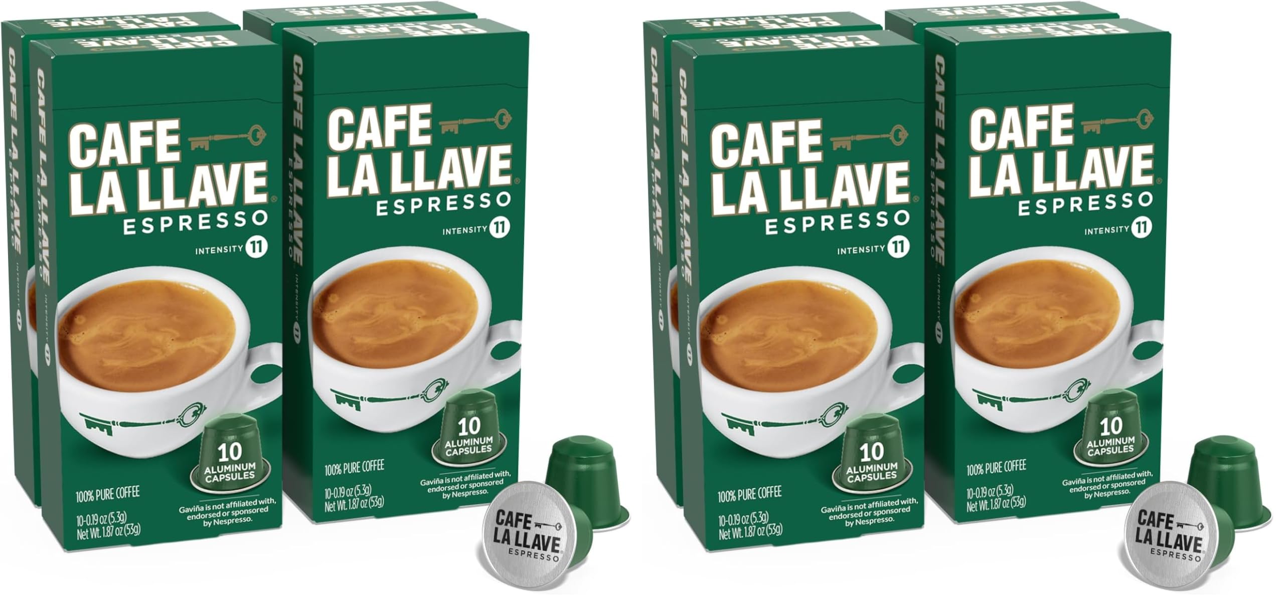 Cafe La Llave Latin Style Espresso Pods Dark Roast Compatible with Nespresso Original Line Aluminum Capsules 10 Count