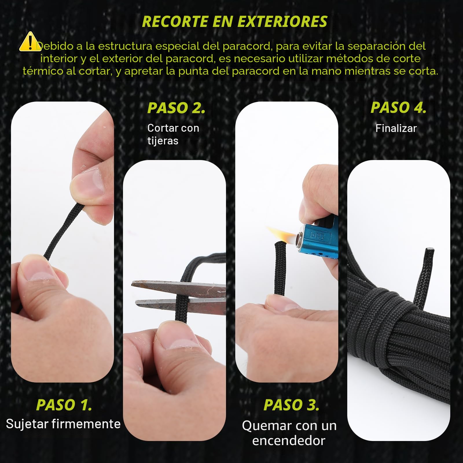 Cuerdas Paracord 10 m 4 mm 7 Hilos Nylon 100% Carga 250 kg Camping Escalada Pulseras