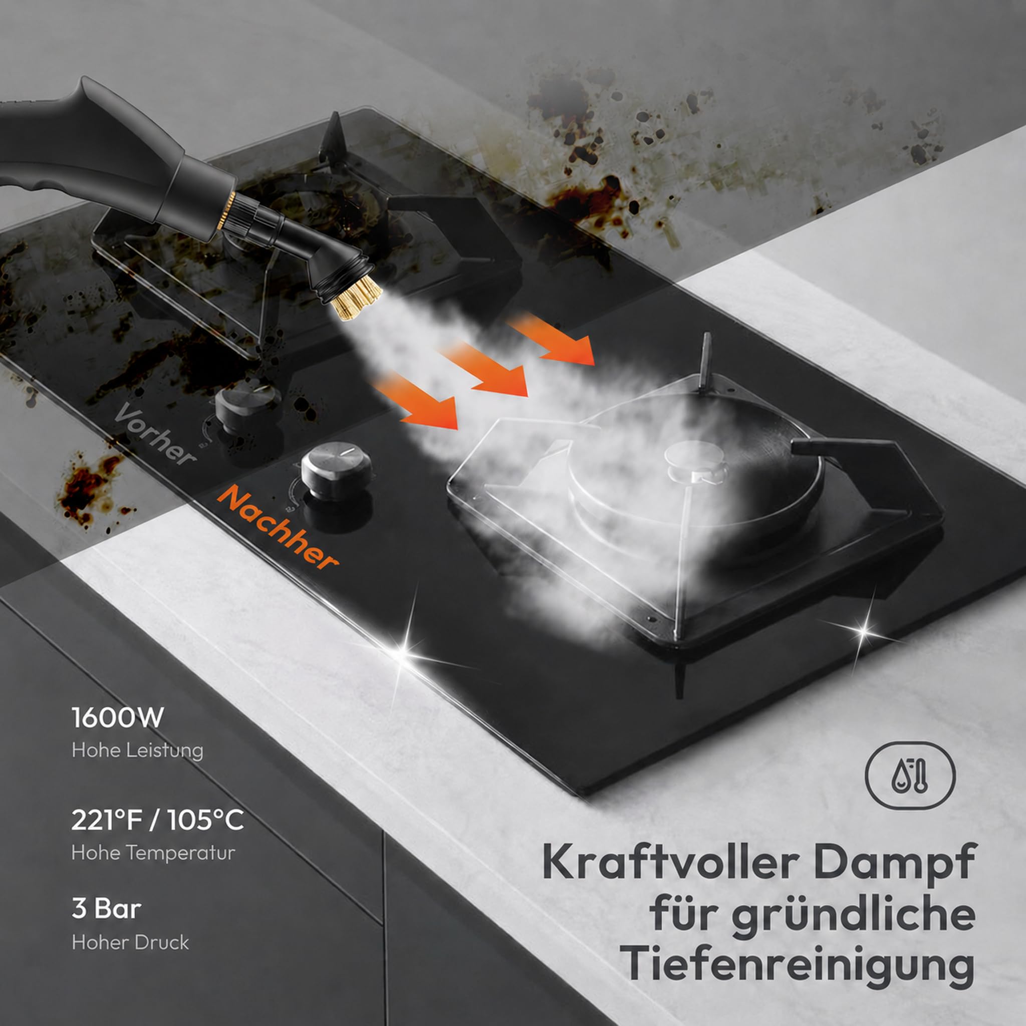 Dampfreiniger Handgerät, Dampfreiniger, 1,2L Wassertank, Tragbarer Steam Cleaner, Multifunktions Dampfreiniger für Alles, Schnellheiz-Dampfreiniger für Auto, Küche, Badezimmer, Fliesen, Fenstern-Weiß