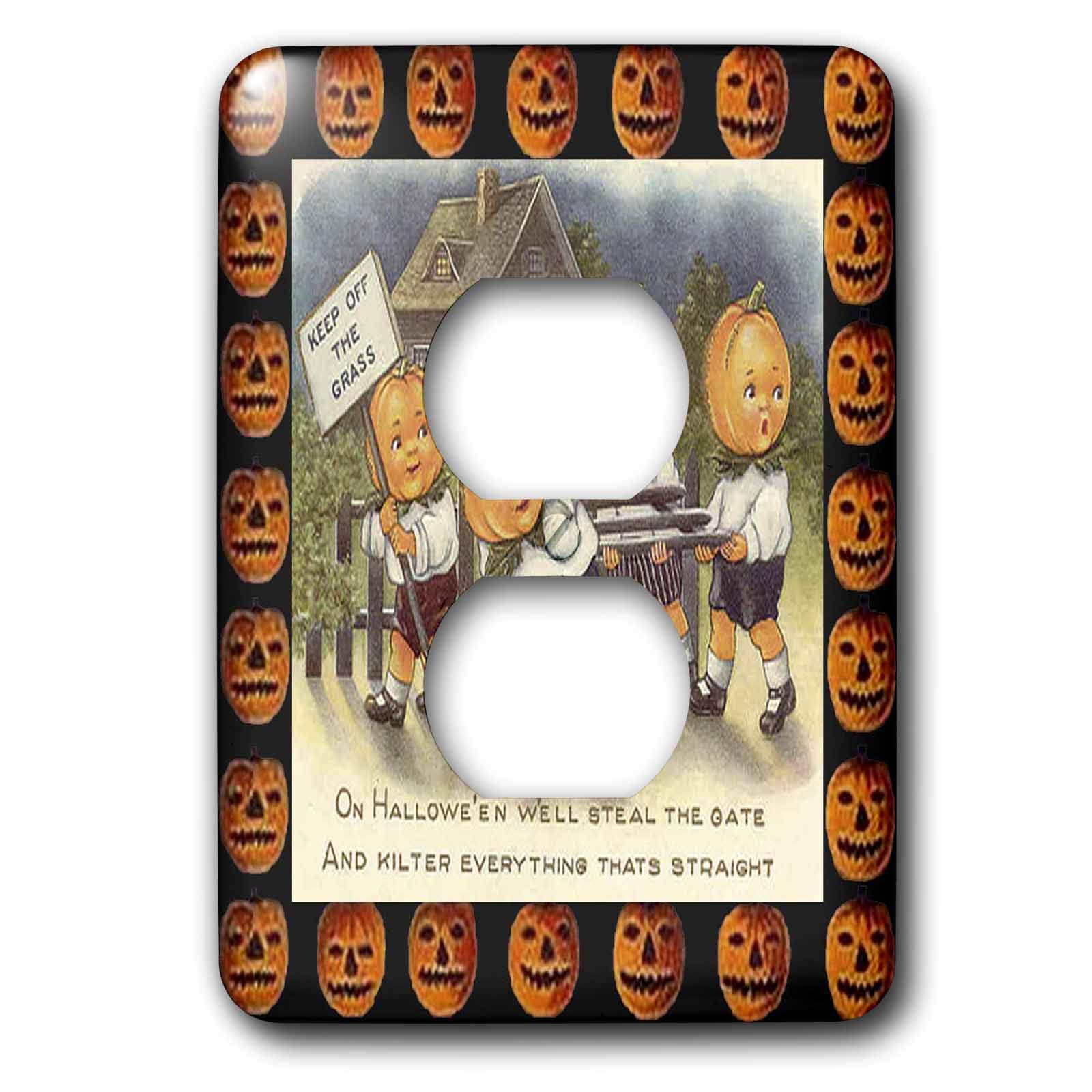 Tête de citrouille enfants 3dRose plaque double interrupteur déco Halloween 15cm