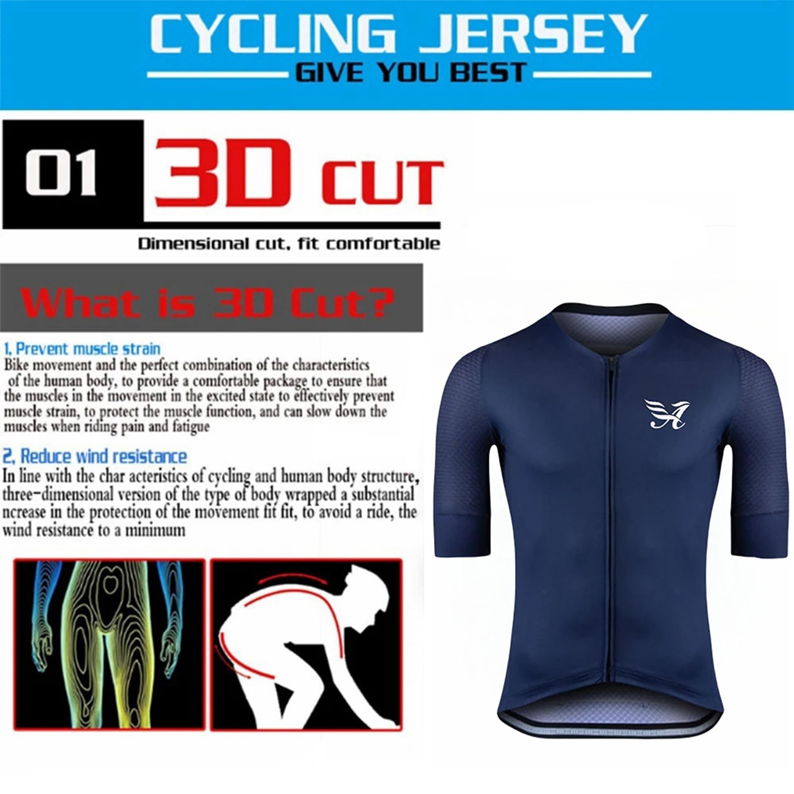 Maillot de ciclismo para hombre, traje de verano para hombre, camiseta de MTB y culotte con tirantes con gel acolchado 9D, traje de equipo profesional, secado rápido y transpirable, azul marino-1, L,