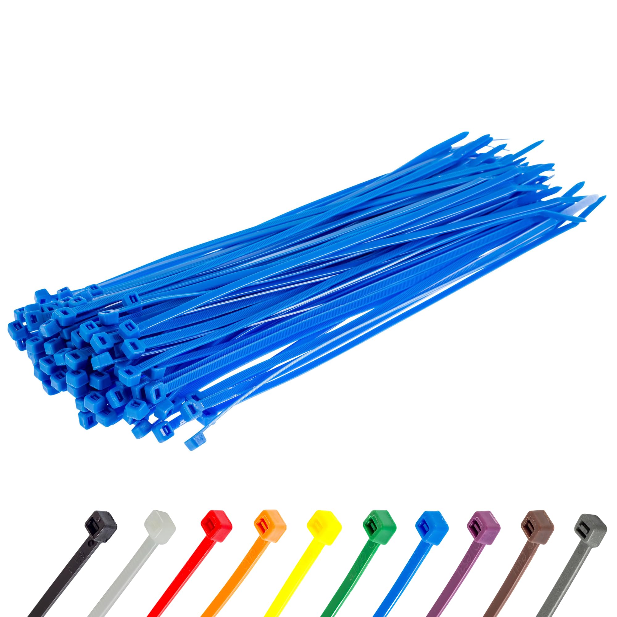 Gocableties Blue Cable Ties, 300mm x 3.6mm, Pack of 100, 12” Premium Nylon Zip Ties, Multi-Purpose Plastic Tie Wraps