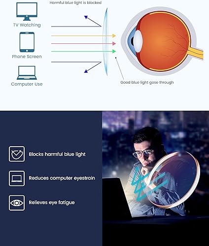 Miniatura 6 de GUDVUE Gafas de luz azul para hombre, lentes rectangulares para computadora y juegos