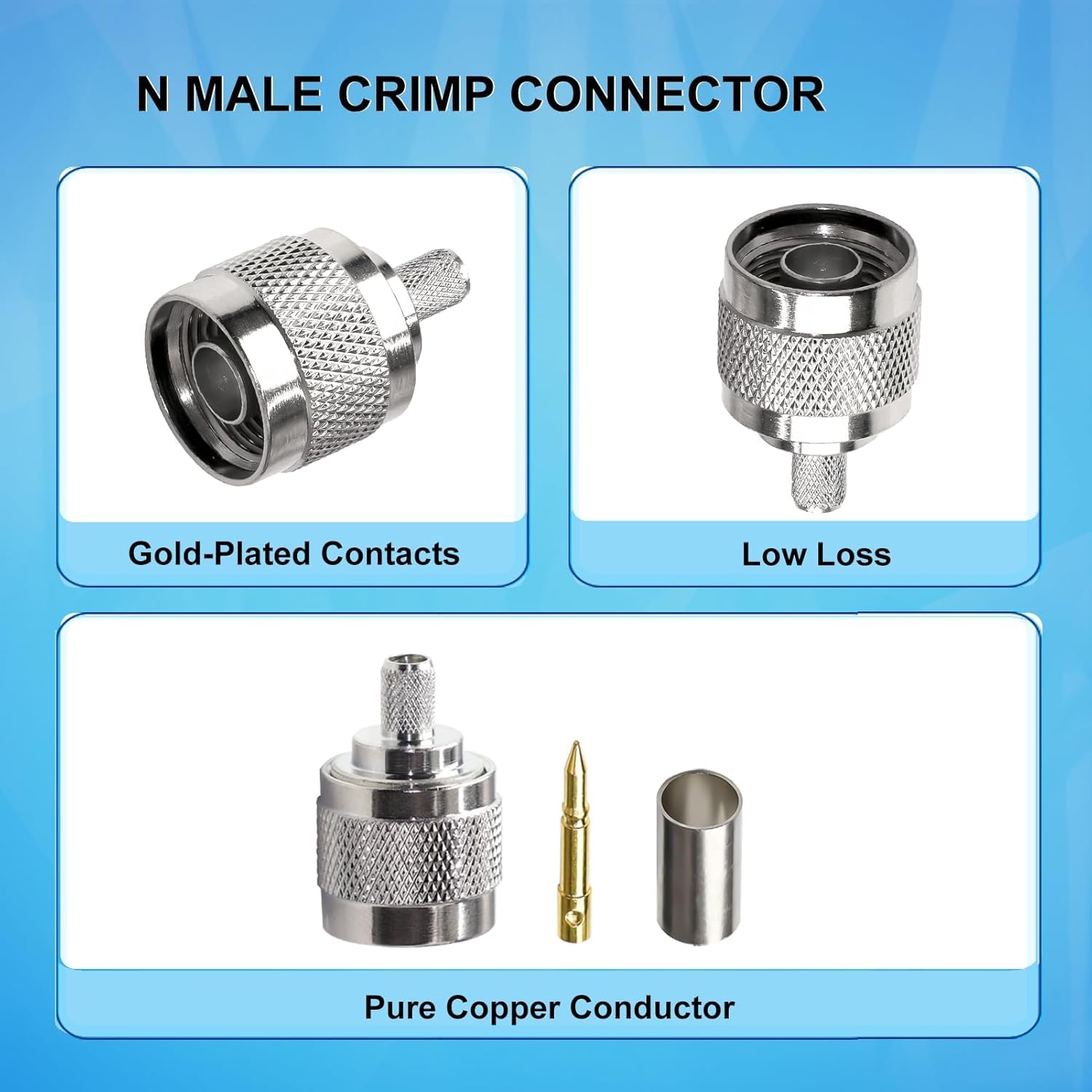 ABONIX N Male Crimp Connector N Type Plug Adapter for Cable HLF-300 and LMR-300 RF Coaxial Connector (Pack of 2) 2