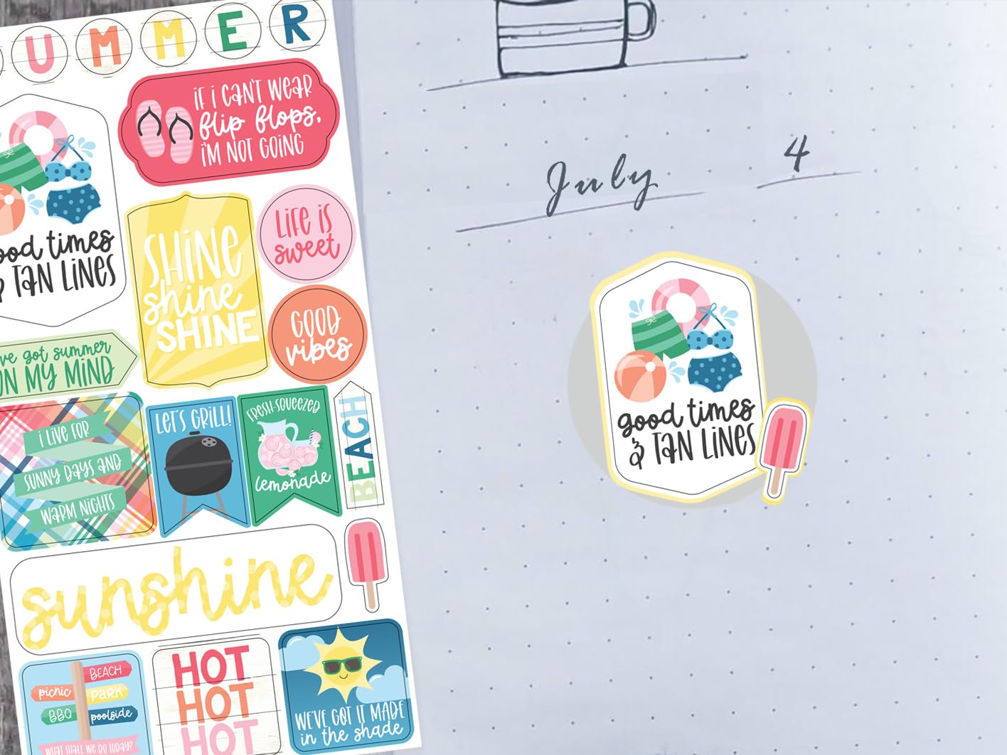Sommer Scrapbook Aufkleber - Strand Scrapbooking Aufkleber mit Pool, lustige Sätze, Strandball, Grill Design | Scrapbook Sticker Sommer Thema Set für Urlaubsplaner, Fotoalbum, Reisetagebuch