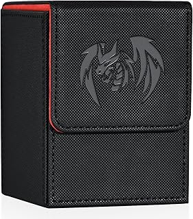 Card Deck Box for Yugioh MTG Cards, 100+ Deck Case with 2 Dividers Fits TCG CCG, PU Leather Card Storage Box Compatible with Collectible Trading Cards (Black&Red, Sky Dragon)