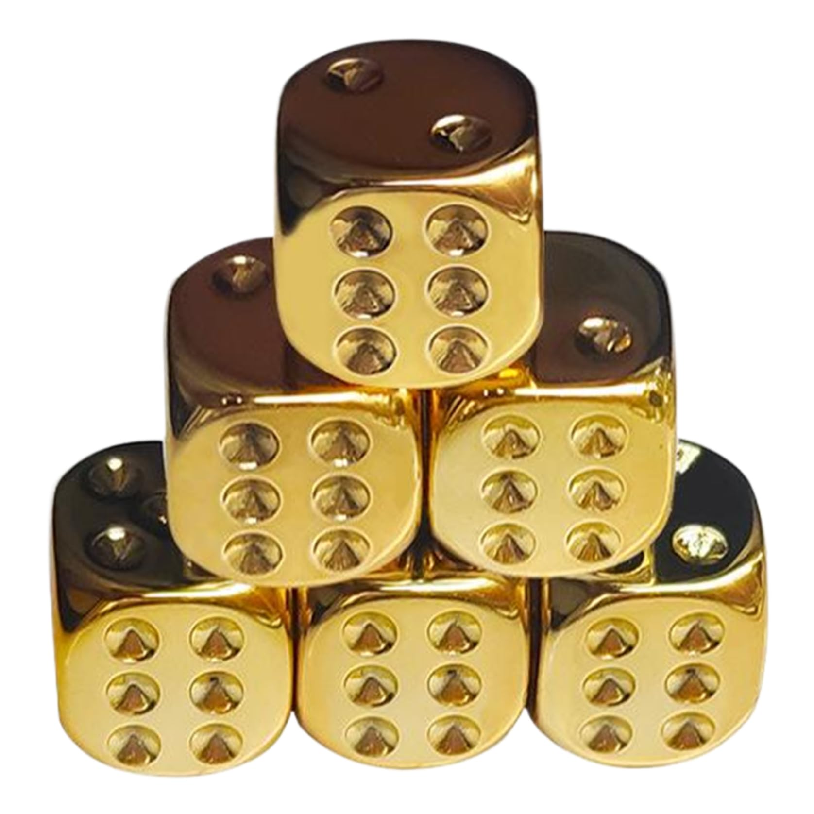 6cs Gold Dice, 6-Sided Dice with Rounded Corner, 0.6" Plated Gold, Portable Replacement Acrylic for Board Games, Party Games Metal Set