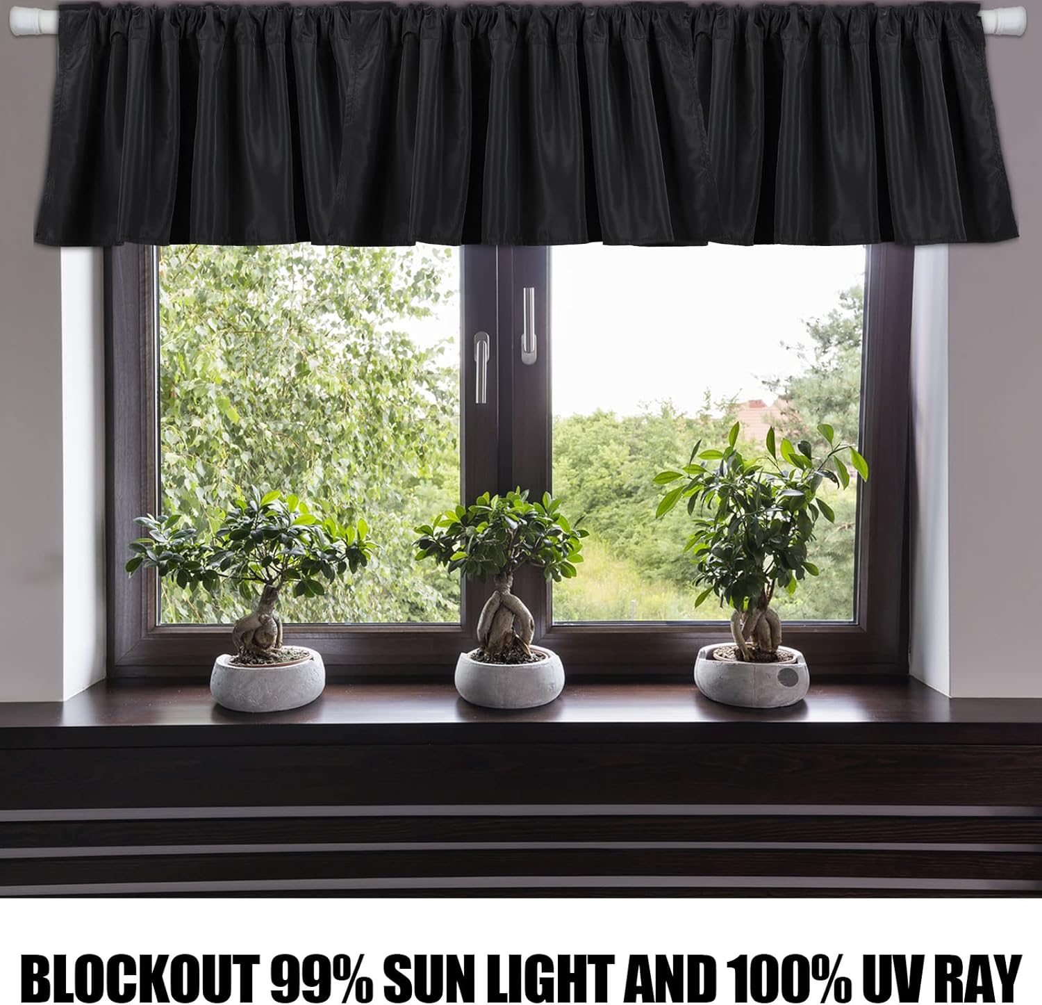 6 Pcs Valance Curtains Blackout Window Curtain Valances Black Blackout Fabric for Windows Basement Curtains Valance Rod Pocket Tier Window Valances for Bedroom Kitchen Living Room, 52 x 18 Inch