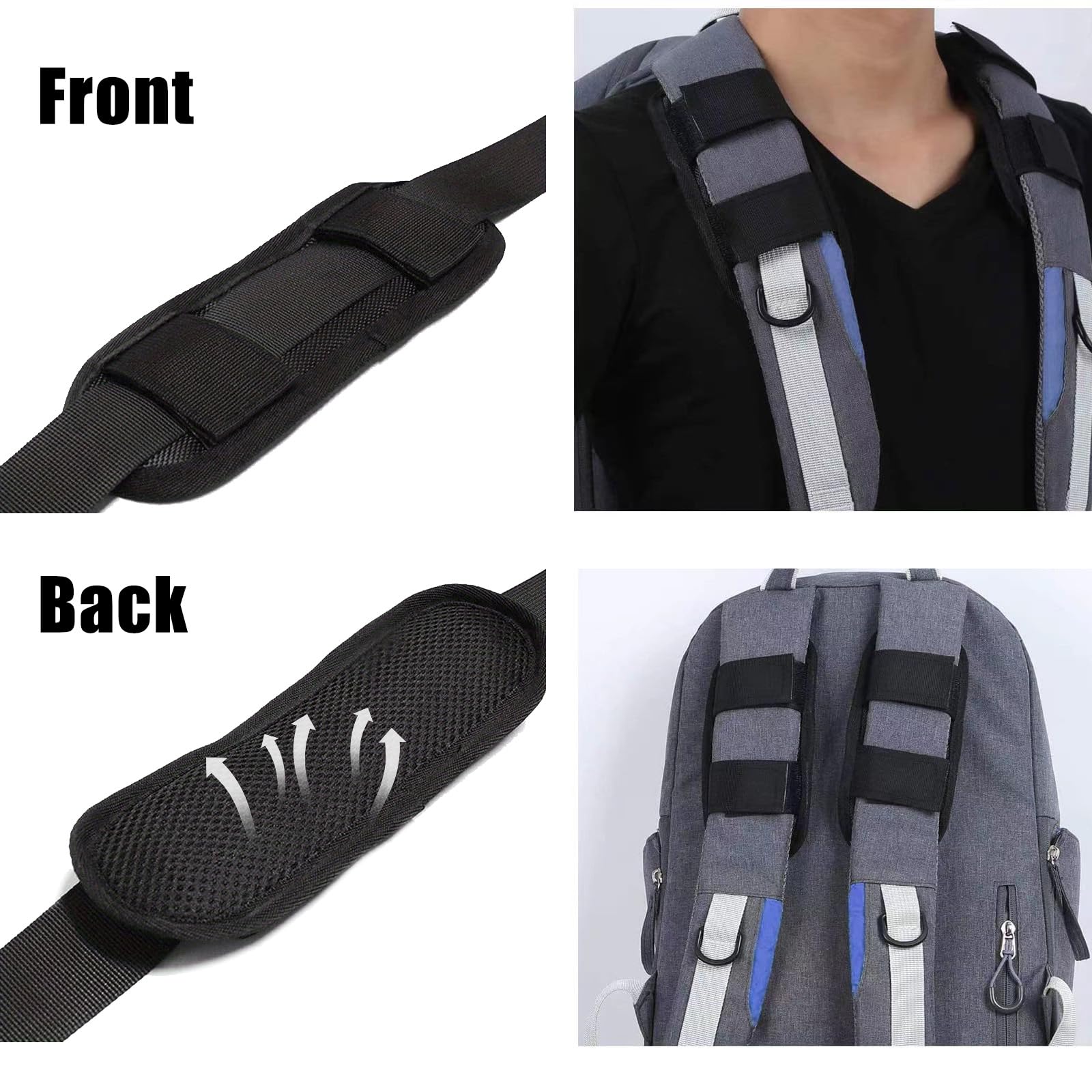 2 Pezzi Imbottitura Spallacci Zaino e 2 Cinghia per Zaino, Rimovibile Ultra Spessa Imbottitura Spalla, 2,5cm Cinghia Toracica Regolabile Antiscivolo per Scuola, Viaggi, Jogging, Escursioni