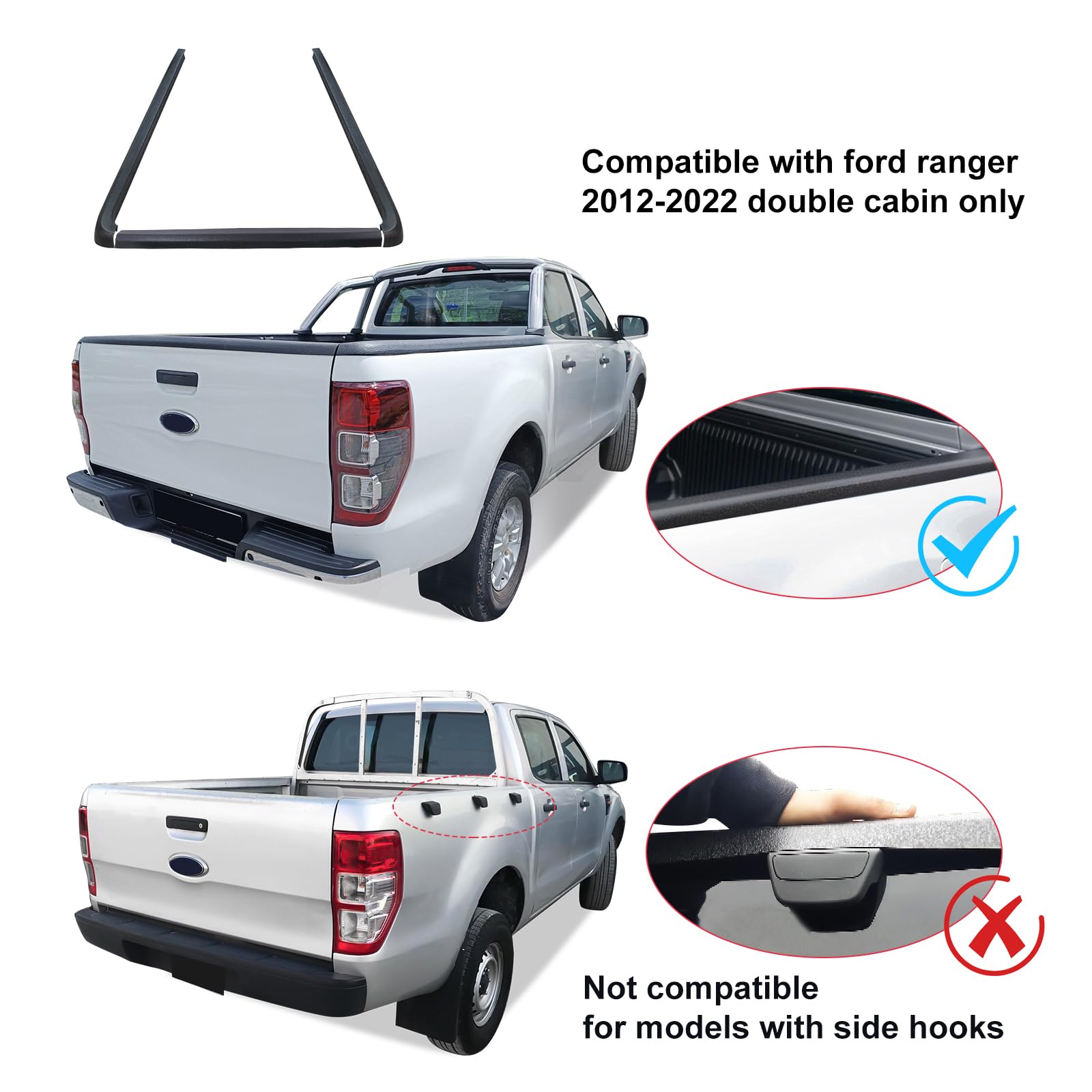 Protector de Maletero de 3 Piezas para Ford Ranger 2012-2022 Doble Cabina XL XLT Tremor Limited Wildtrak Wildtrak X Platinum Raptor T6 T7 T8 de 4 Puertas