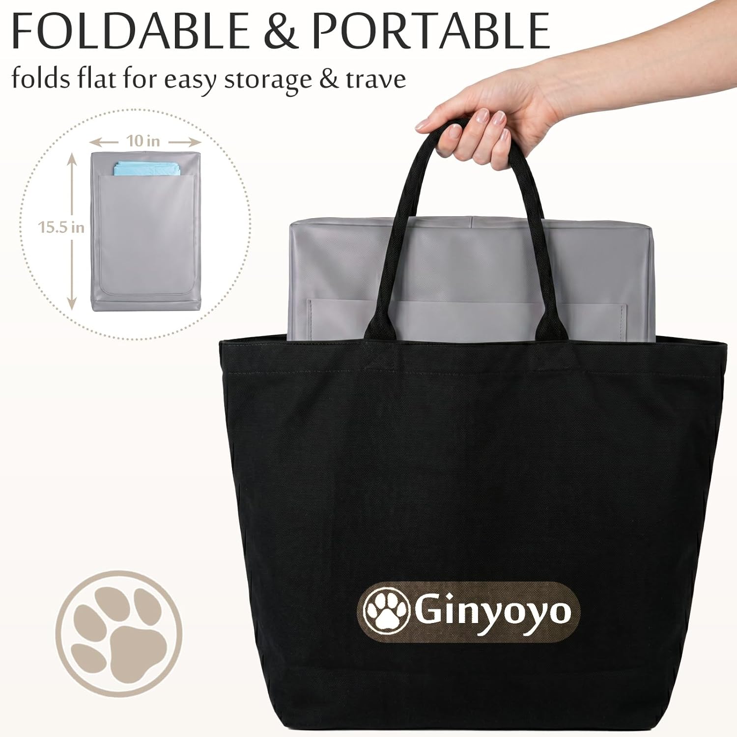 Dog Litter Box with High Walls, Foldable No-Assembly Indoor Dog Potty Tray, Waterproof No-Spill Dog Pee Pad Holder for Small and Medium Dogs, Easy to Clean, Gray (33"x22"x16")