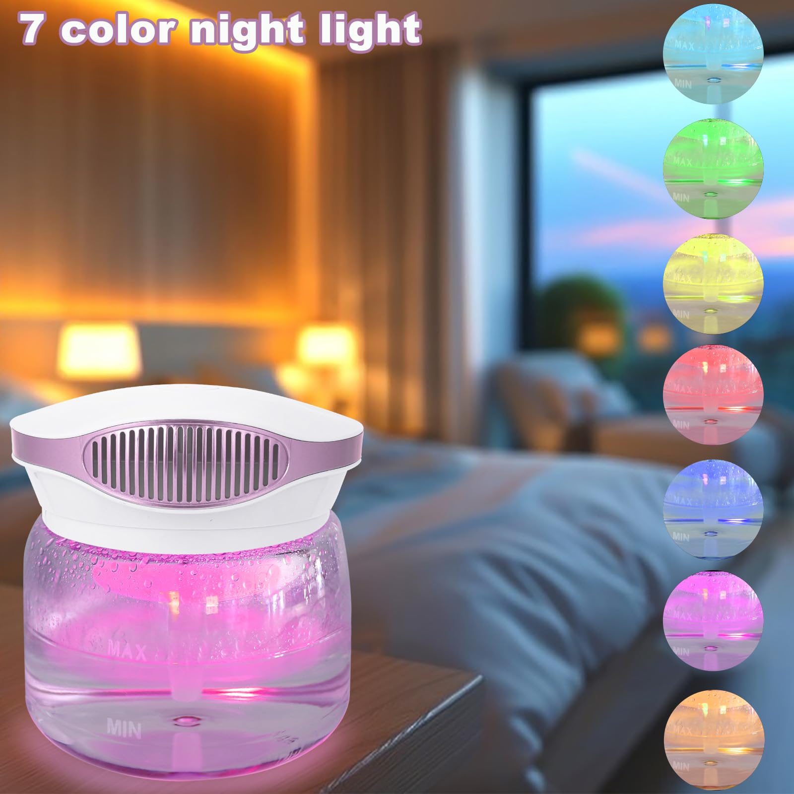 Water Air Purifiers for Home, Variable Speed Air Washer Aroma Diffuser, Quiet Rainbow Air Purifier with Water, Air Washer Humidifier, Essential Oils Fresher With Night Light for Home, Bedroom, Purple