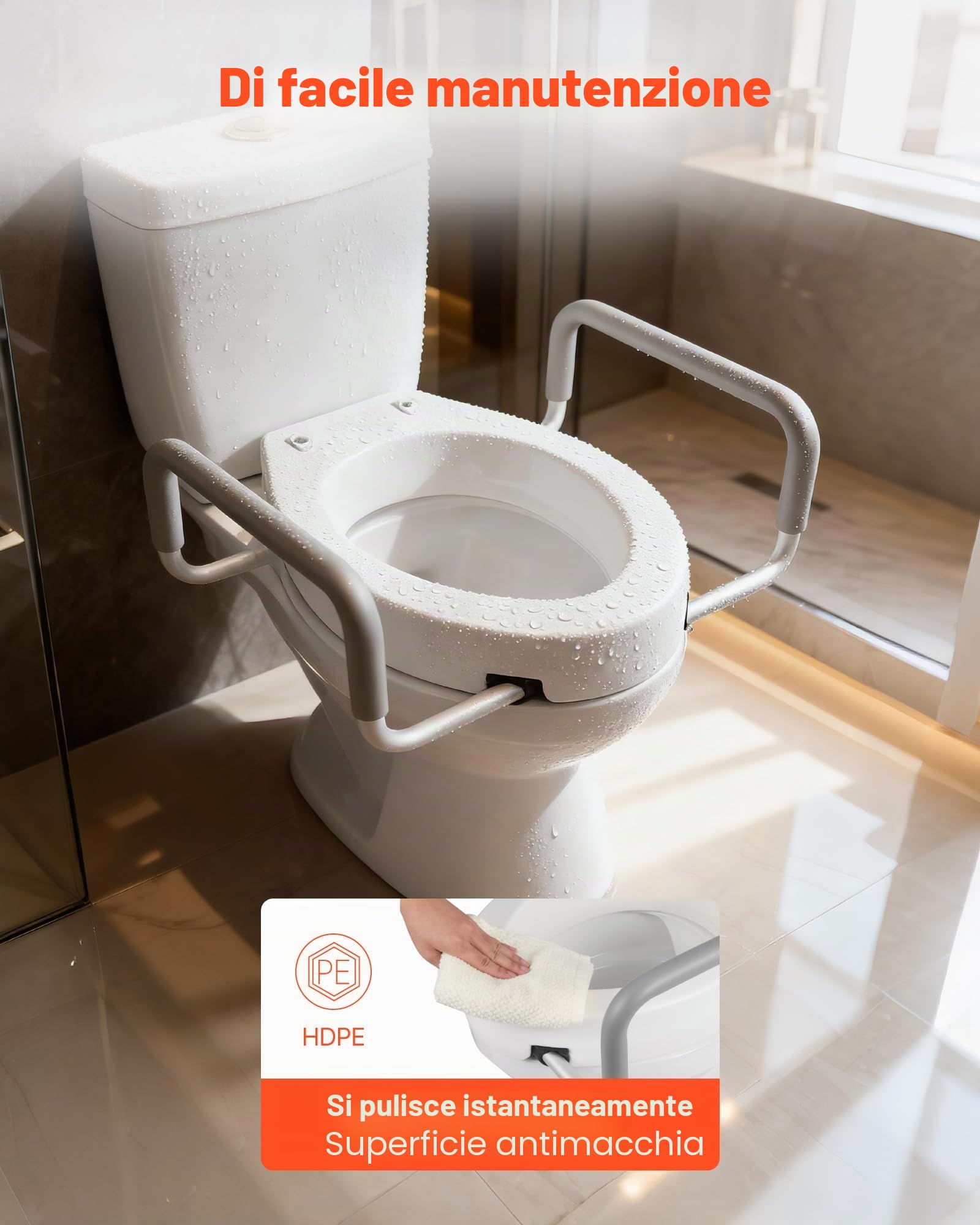 VEVOR Sedile WC Rialzato da Bagno con Capacità di Carico di 136 kg e Altezza di Sollevamento di 88,9 mm, Sedile WC Rialzato e Allargato Universale con Braccioli per Anziani, Disabili, Adulti