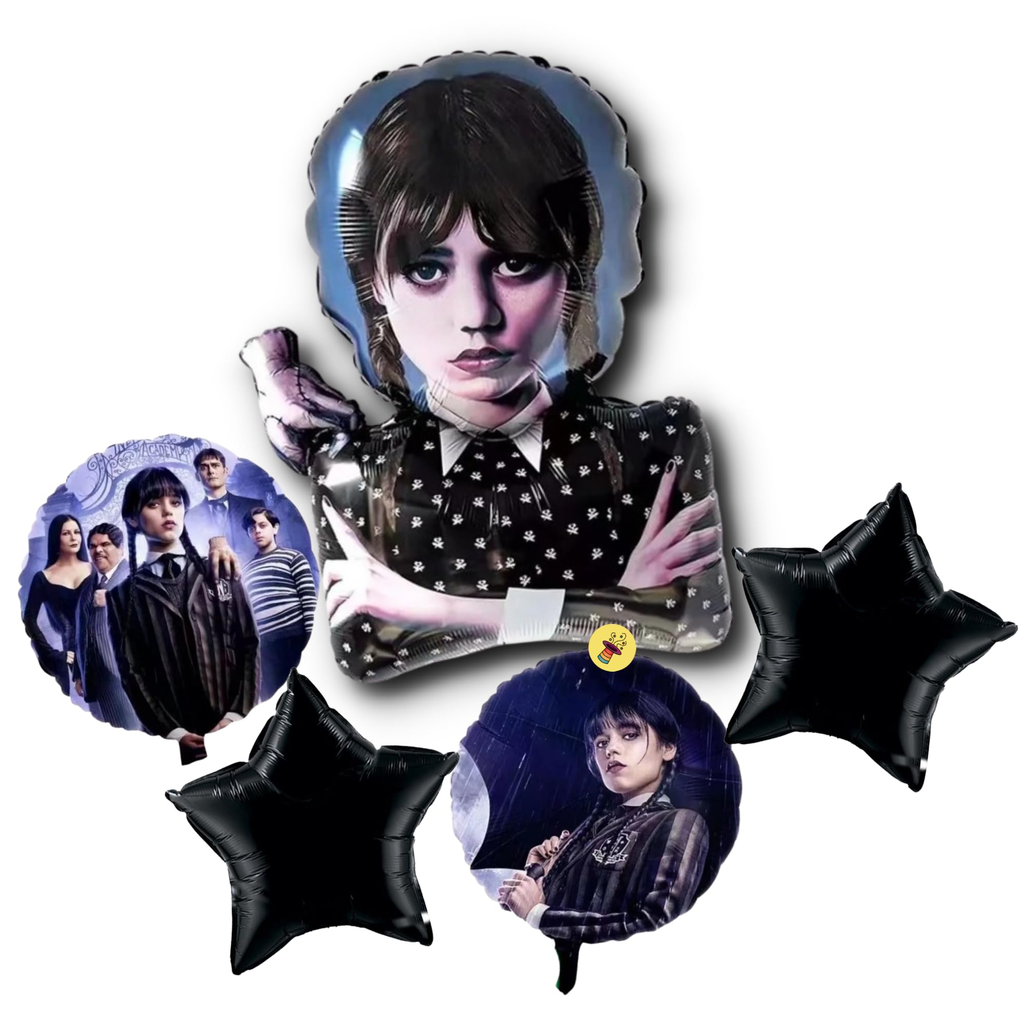 Atpata Funky Wednesday Theme Foil Balloons for Wednesday theme Spooky Birthday Party Decor – Durable & Easy to Inflate (5pcs. Set)