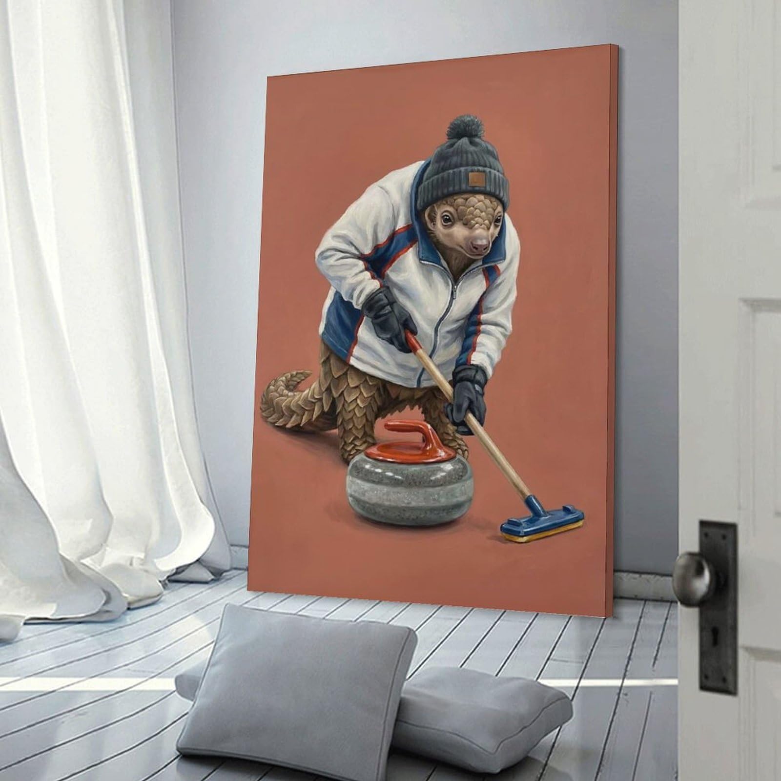 Junmoney Pangolin Playing Curling Hanging Wall Art 20x30inch(50x75cm), for Bedroom Walls, Guest Spaces Or Lounges, Home Artwork with A Soft Interior Feel