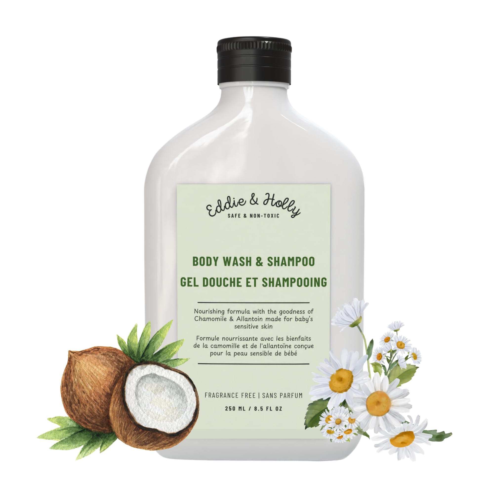 Eddie & Holly Baby Body Wash & Shampoo | French Chamomile, Coconut Milk & Allantoin | Head to Toe | Gentle Cleansing & Deeply Hydrating Natural Plant based Potion | Fragrance Free | Tear Free | No Parabens, No Sulphates | 250 ML Body Wash-image-44