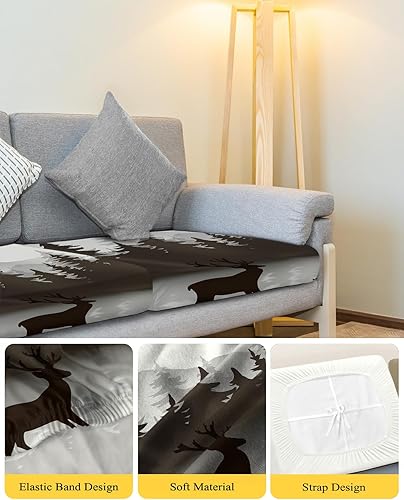 Miniatura 4 de Wowouhiya Fundas de cojín para sofá de bosque marrón, funda elástica para sofá con parte inferior elástica, fundas protectoras lavables de animales