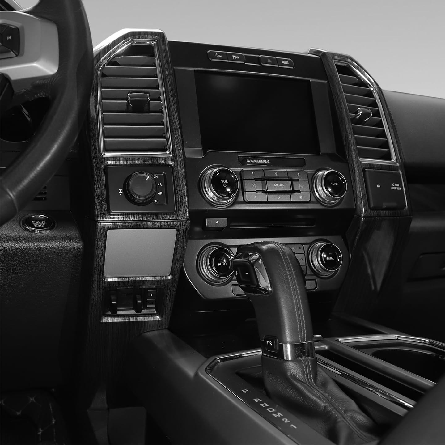 JeCar for F150 Black Wood Grain Interior Trim Kits for 2015-2020 Ford F150 Center Console Dash Air Vent Cover Interior Accessories 4pcs