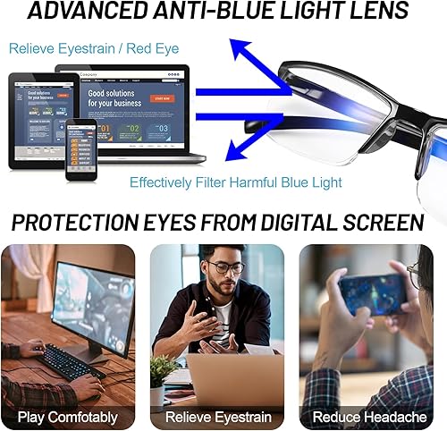 Miniatura 5 de Gafas de lectura para hombre, paquete de 4 unidades con filtro de luz azul con filtro de deslumbramiento para computadora 1.0 1.25 1.5 1.75 2.0 2.25
